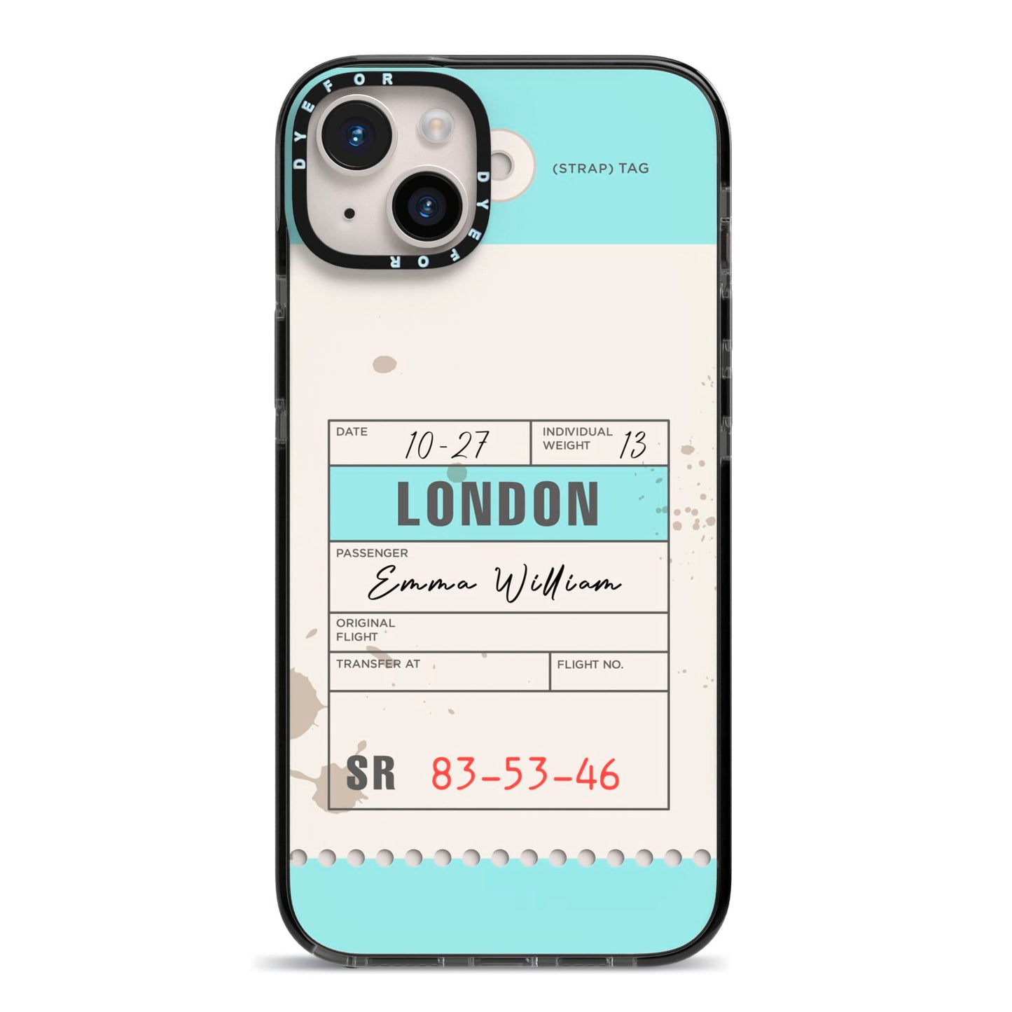 Vintage Luggage Tag iPhone 14 Plus Black Impact Case on Silver phone