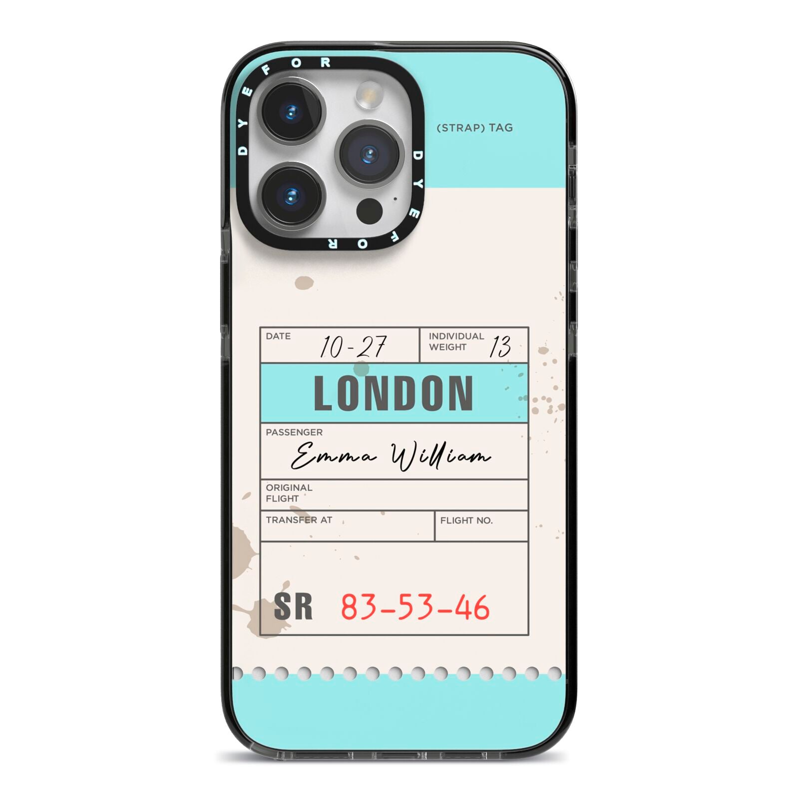 Vintage Luggage Tag iPhone 14 Pro Max Black Impact Case on Silver phone