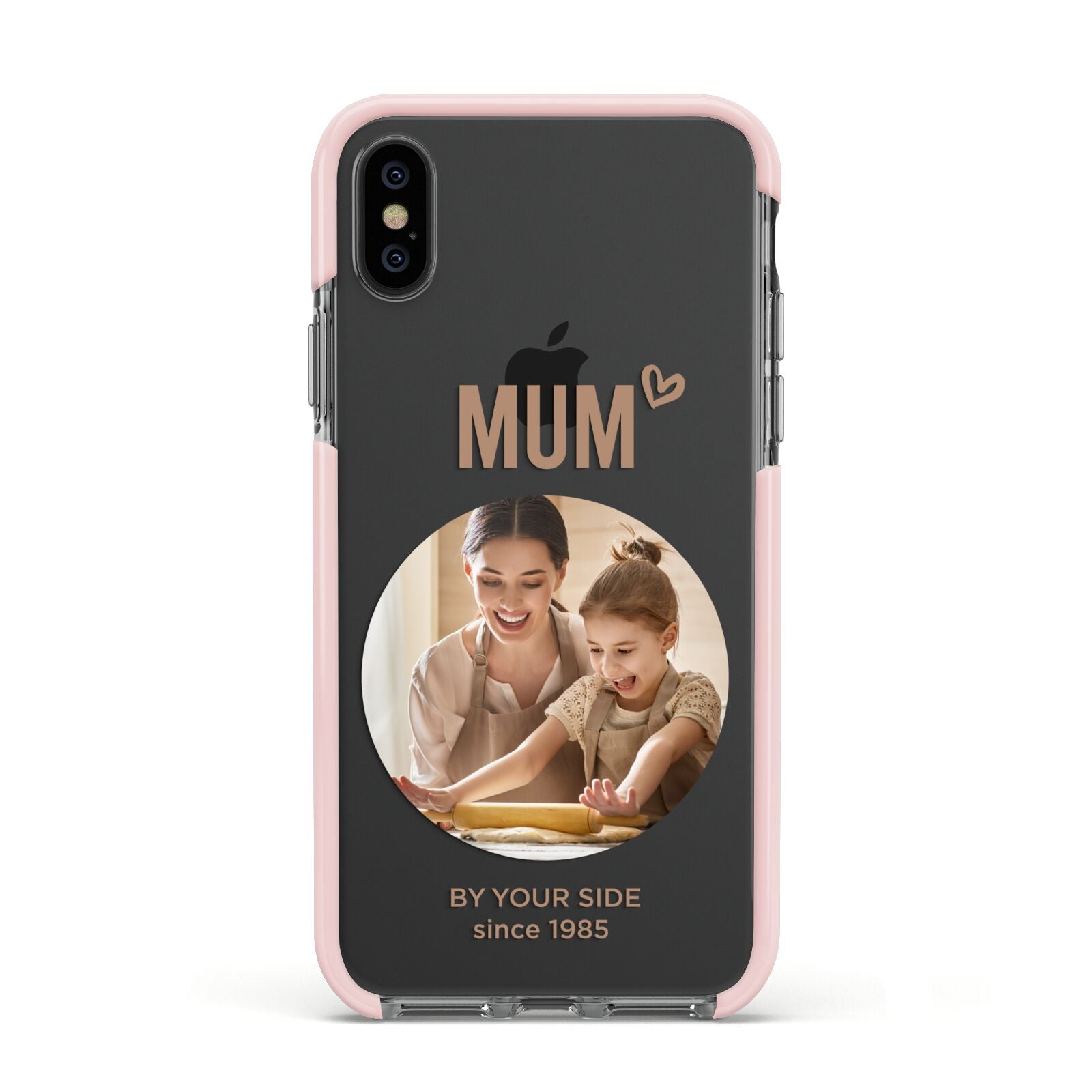 Vintage Mothers Day Photo Apple iPhone Xs Impact Case Pink Edge on Black Phone