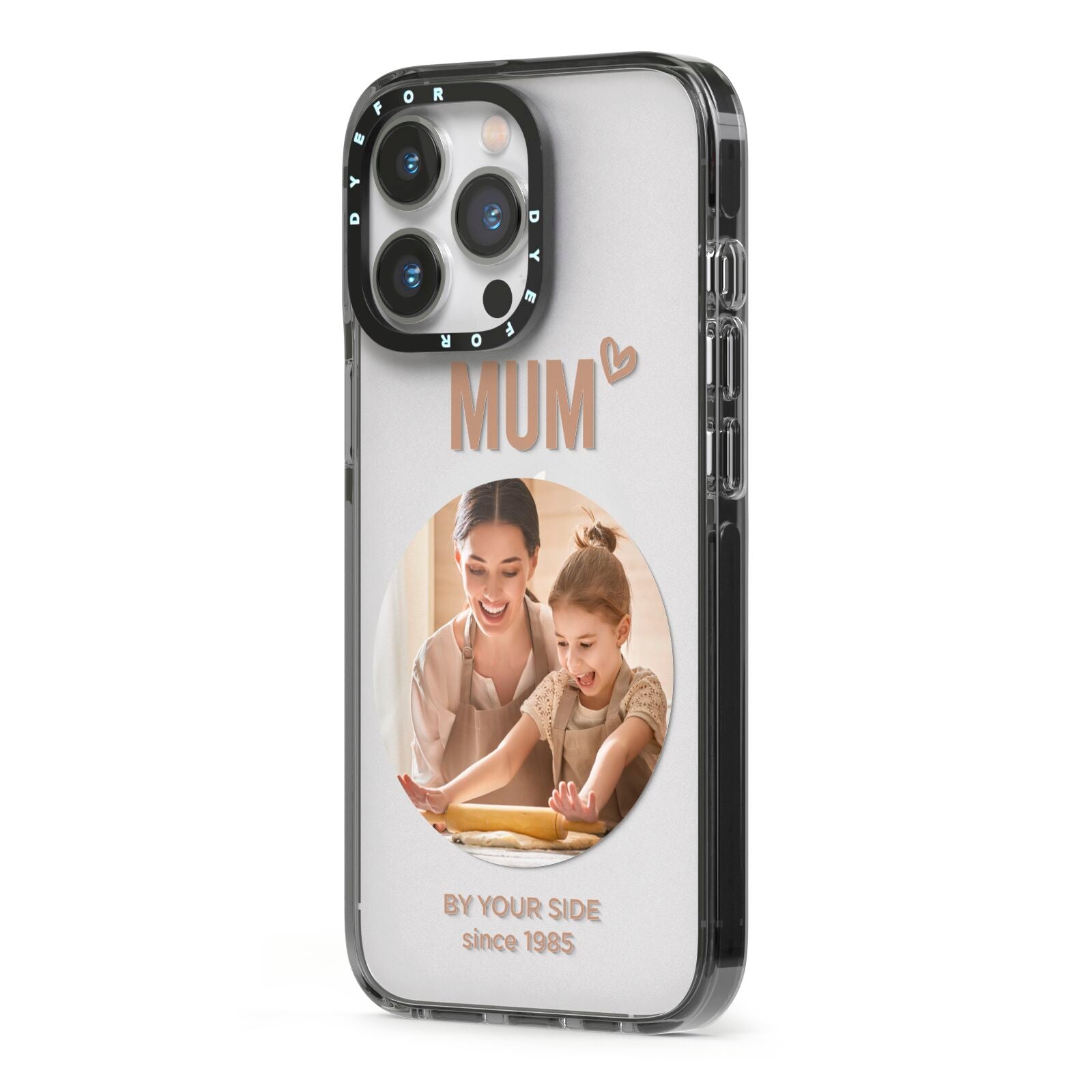 Vintage Mothers Day Photo iPhone 13 Pro Black Impact Case Side Angle on Silver phone