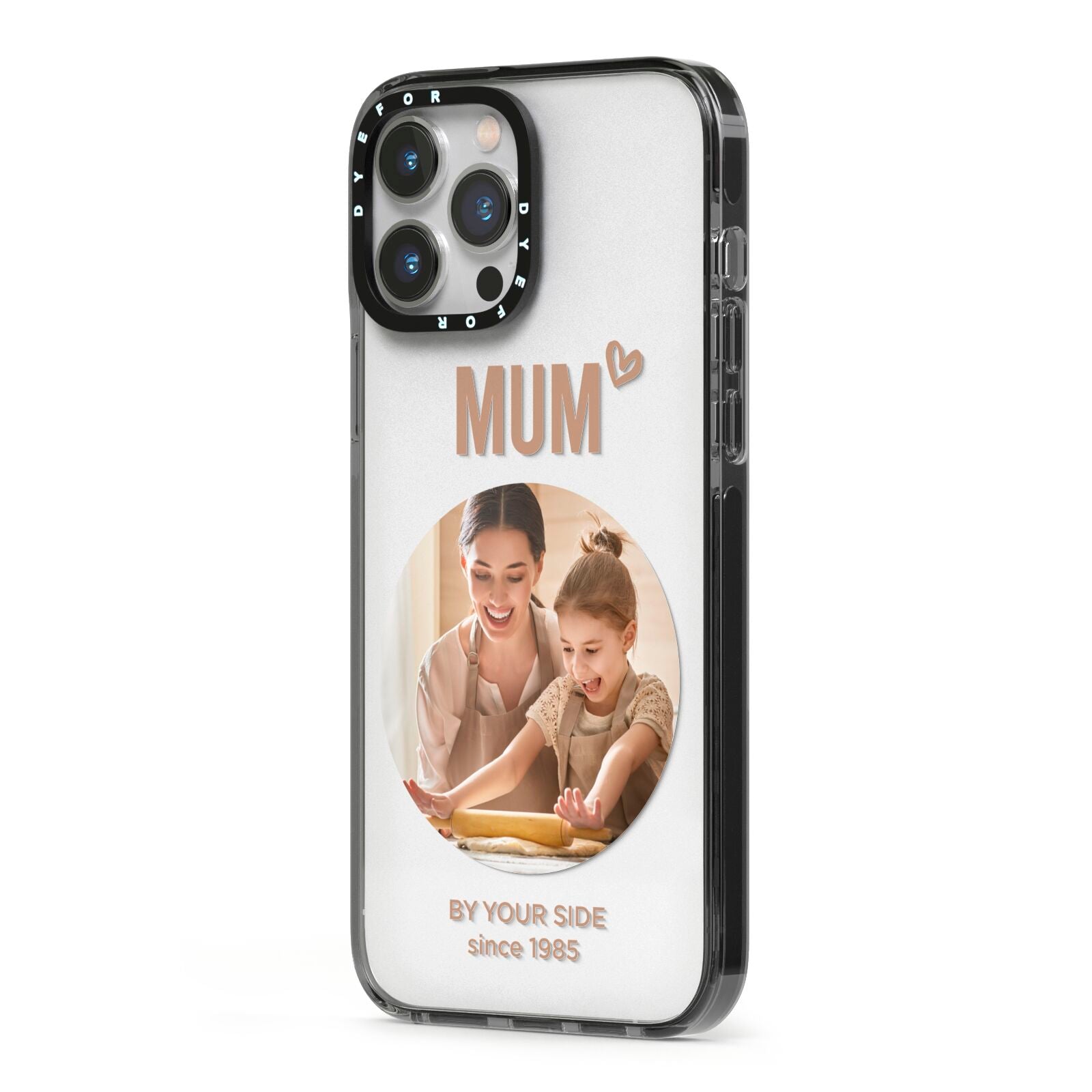 Vintage Mothers Day Photo iPhone 13 Pro Max Black Impact Case Side Angle on Silver phone