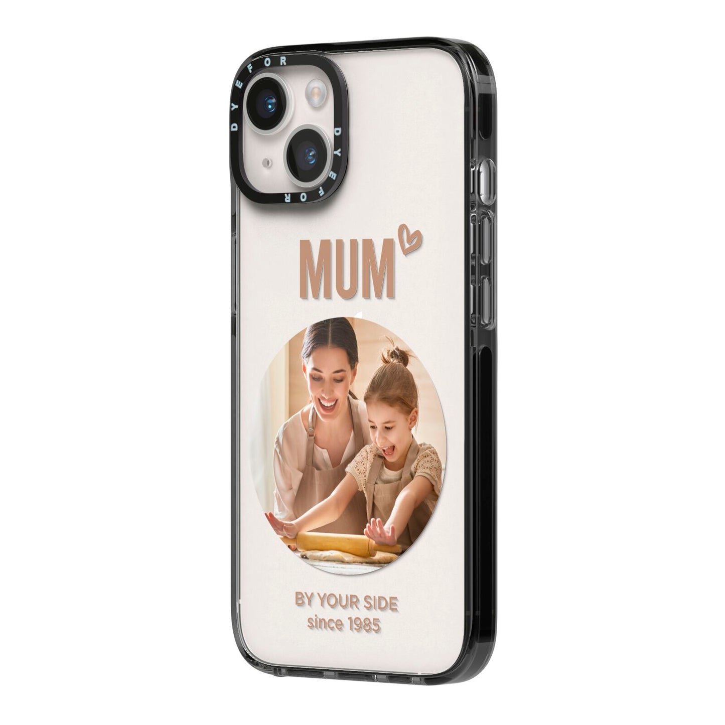 Vintage Mothers Day Photo iPhone 14 Black Impact Case Side Angle on Silver phone