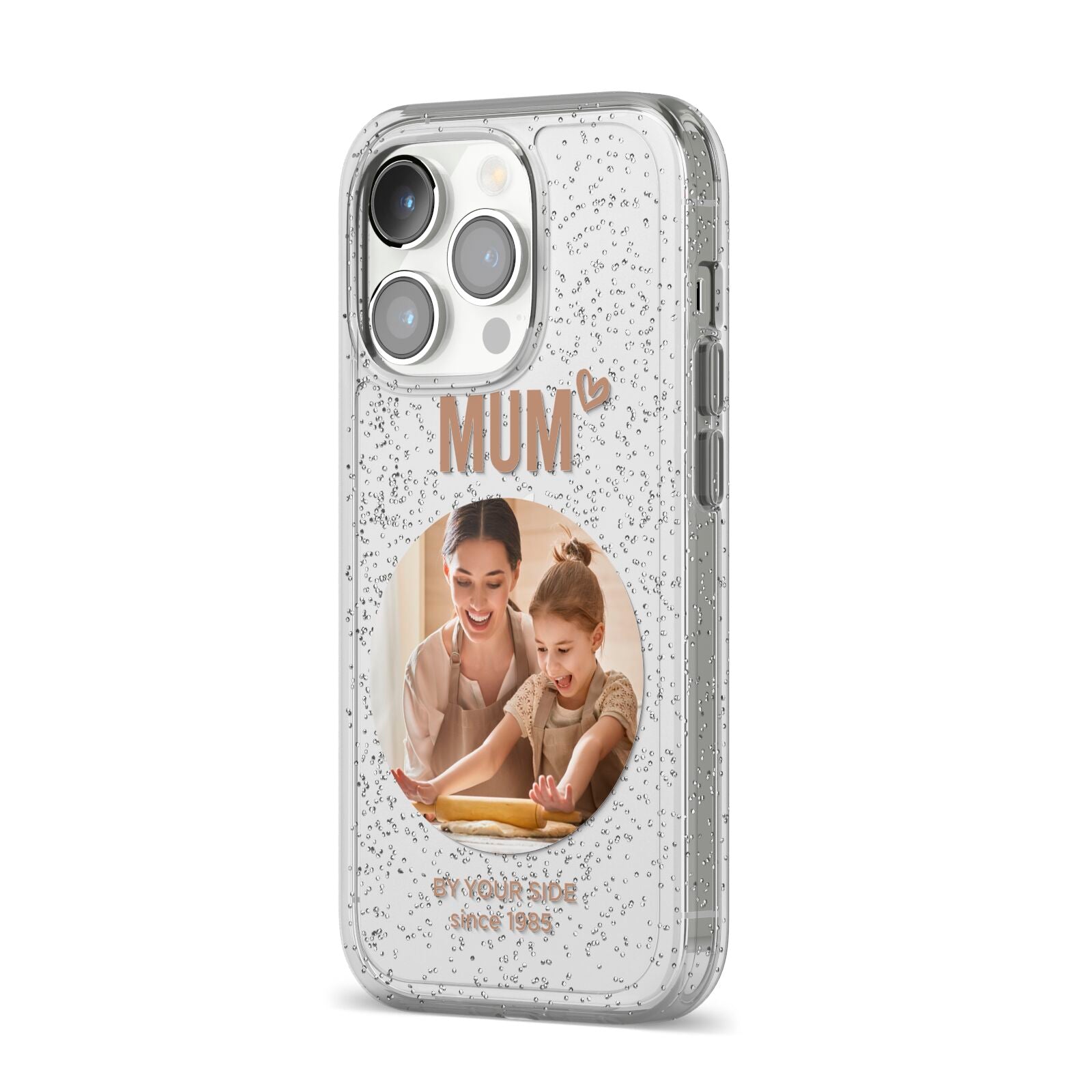 Vintage Mothers Day Photo iPhone 14 Pro Glitter Tough Case Silver Angled Image