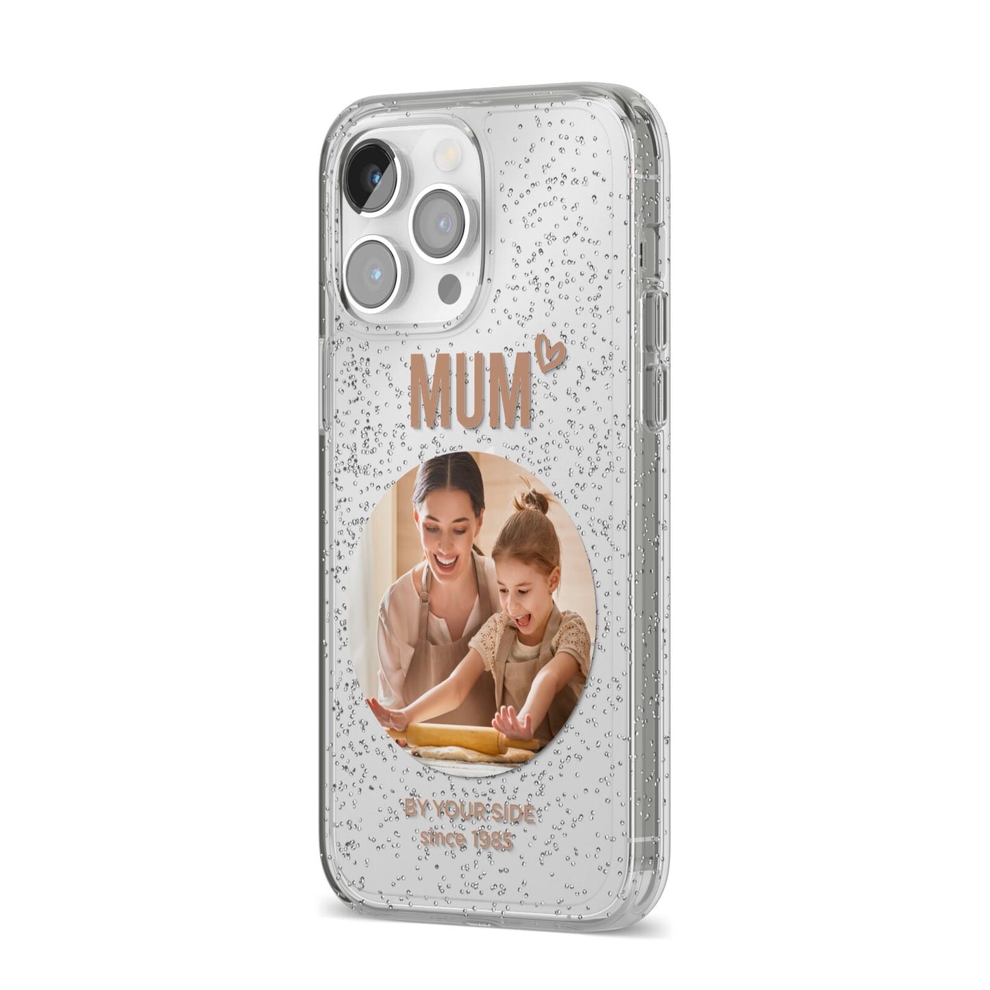 Vintage Mothers Day Photo iPhone 14 Pro Max Glitter Tough Case Silver Angled Image