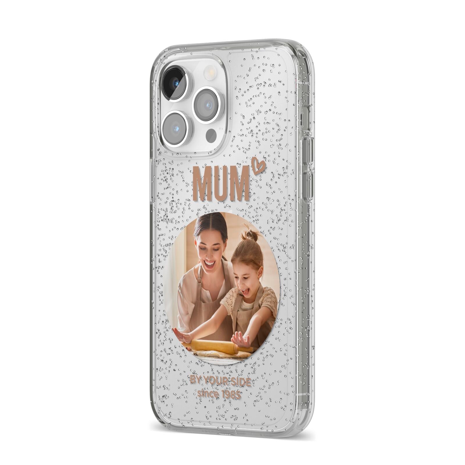 Vintage Mothers Day Photo iPhone 14 Pro Max Glitter Tough Case Silver Angled Image