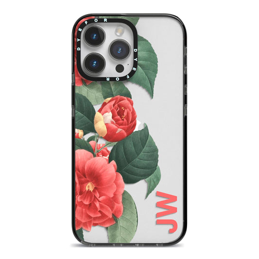 Vintage Personalised Flowers iPhone 14 Pro Max Black Impact Case on Silver phone
