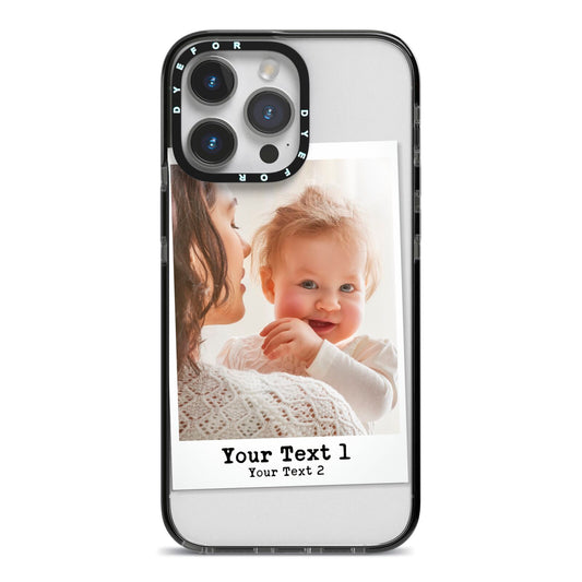 Vintage Photo with Typewriter Font iPhone 14 Pro Max Black Impact Case on Silver phone