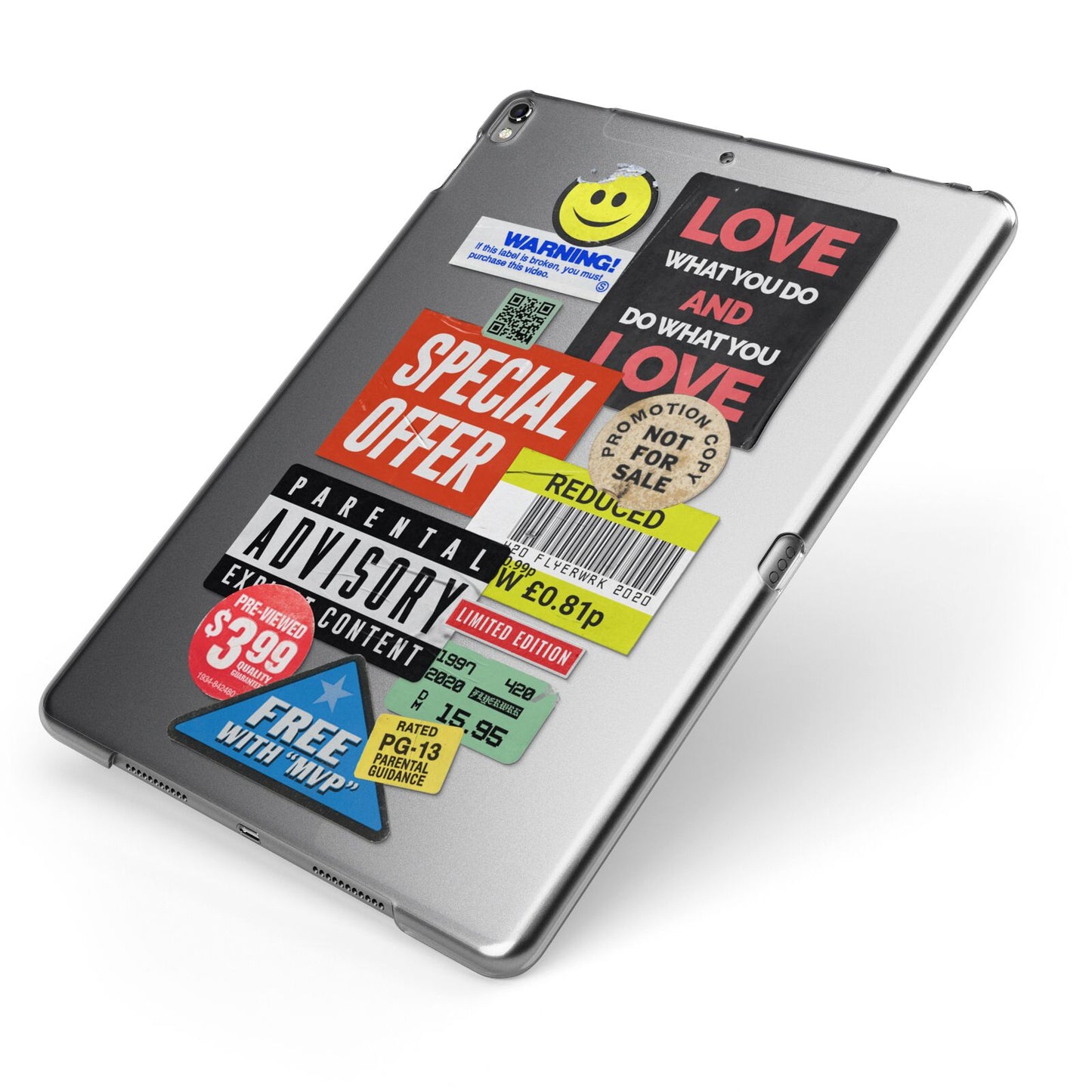 Vintage Retro Stickers Apple iPad Case on Grey iPad Side View