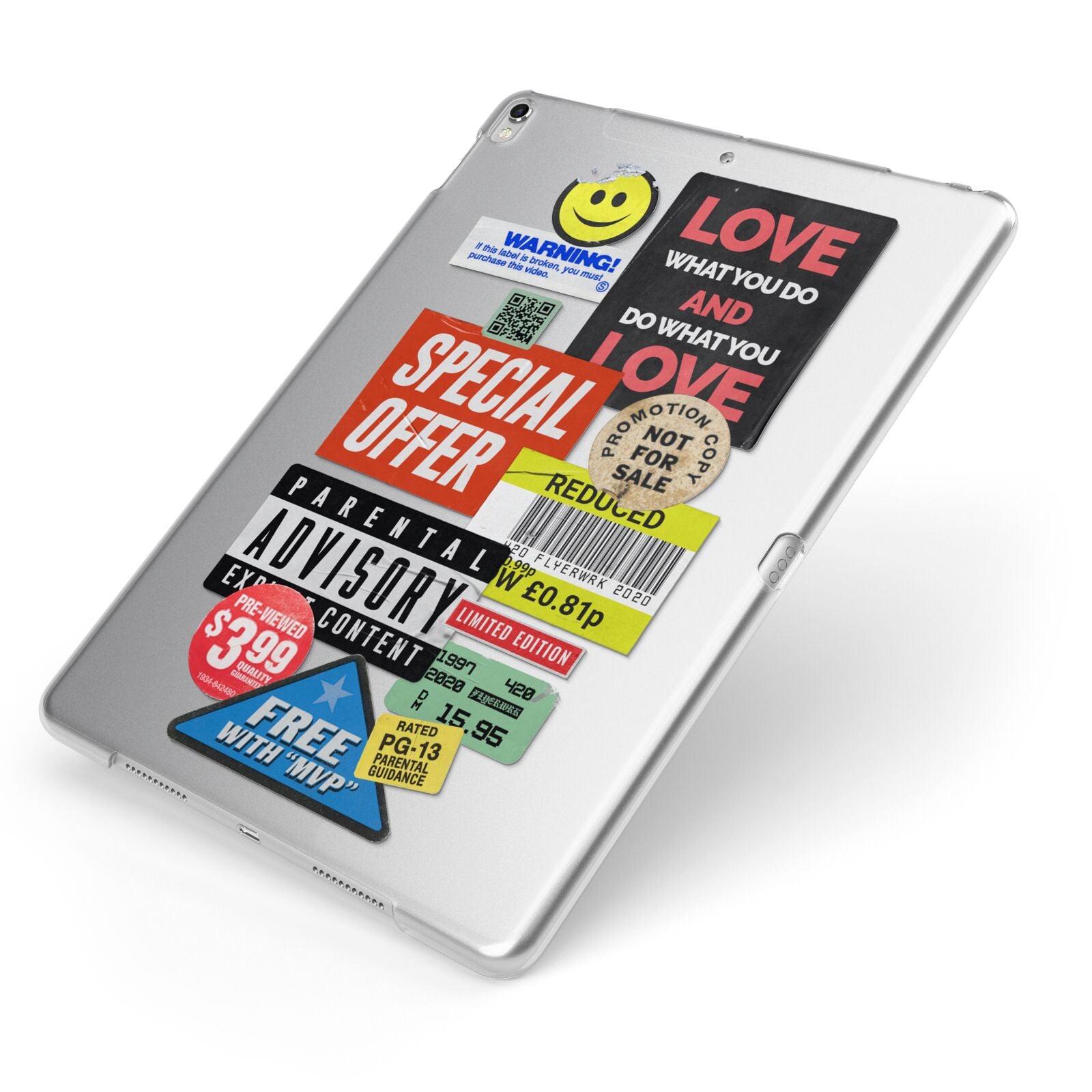 Vintage Retro Stickers Apple iPad Case on Silver iPad Side View