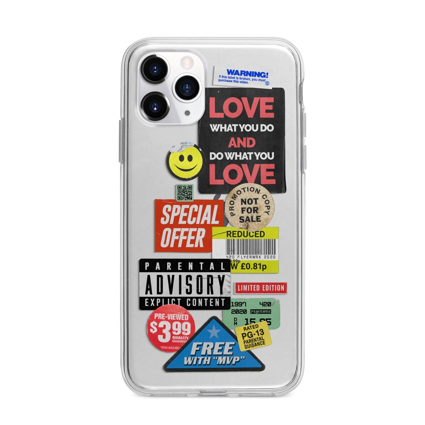 Vintage Retro Stickers Apple iPhone 11 Pro in Silver with Bumper Case