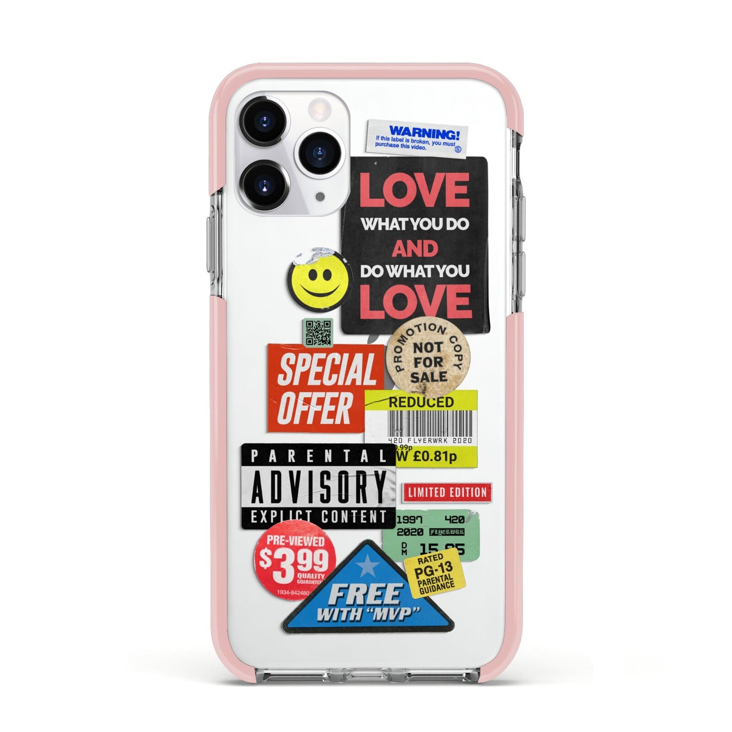 Vintage Retro Stickers Apple iPhone 11 Pro in Silver with Pink Impact Case