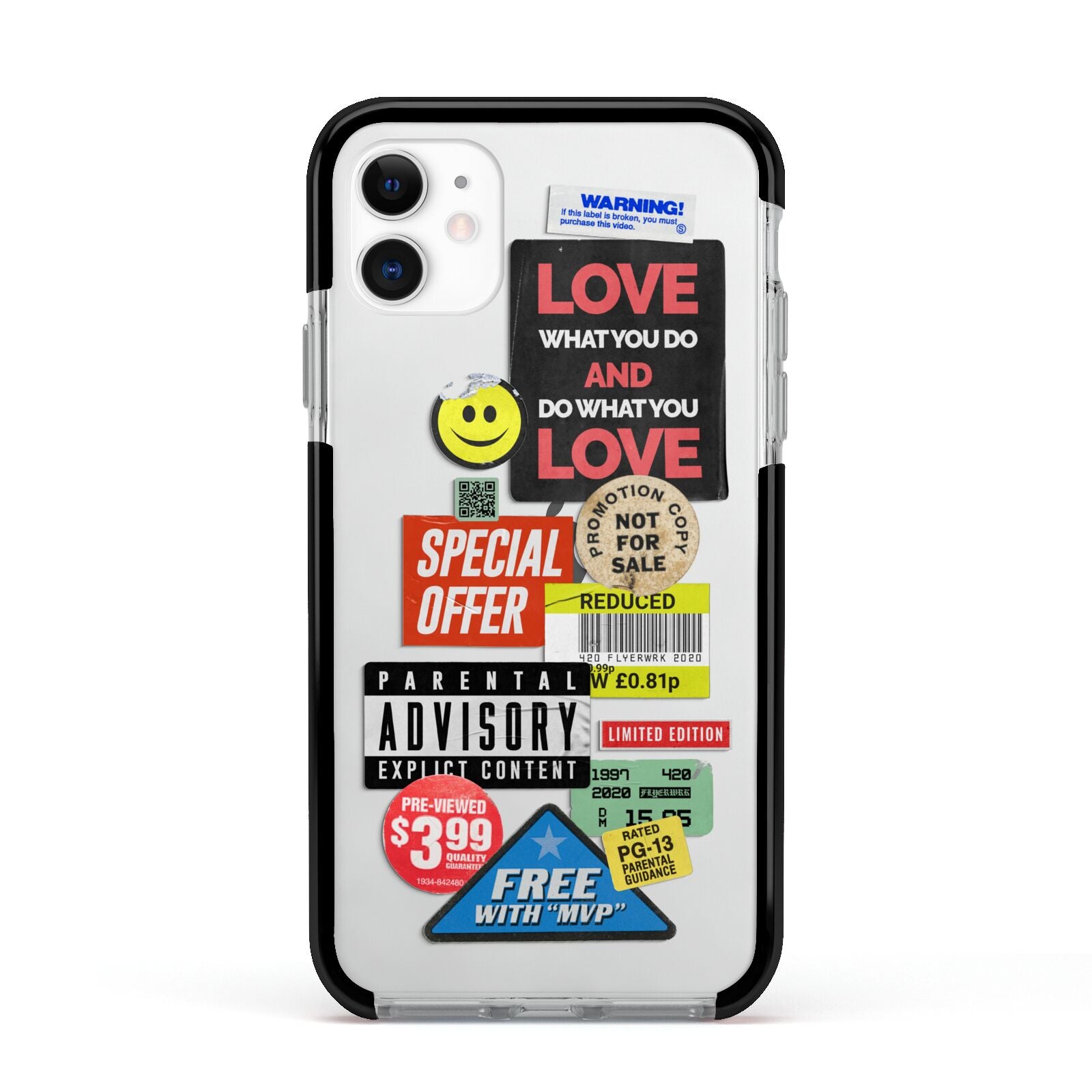 Vintage Retro Stickers Apple iPhone 11 in White with Black Impact Case