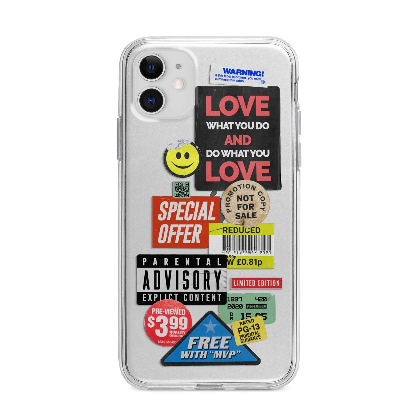 Vintage Retro Stickers Apple iPhone 11 in White with Bumper Case