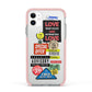 Vintage Retro Stickers Apple iPhone 11 in White with Pink Impact Case