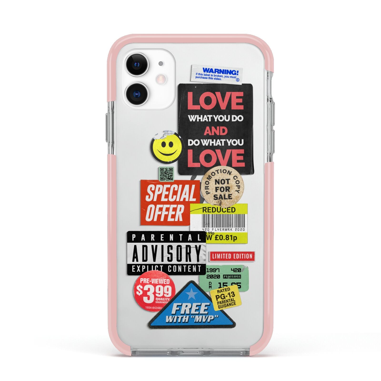 Vintage Retro Stickers Apple iPhone 11 in White with Pink Impact Case