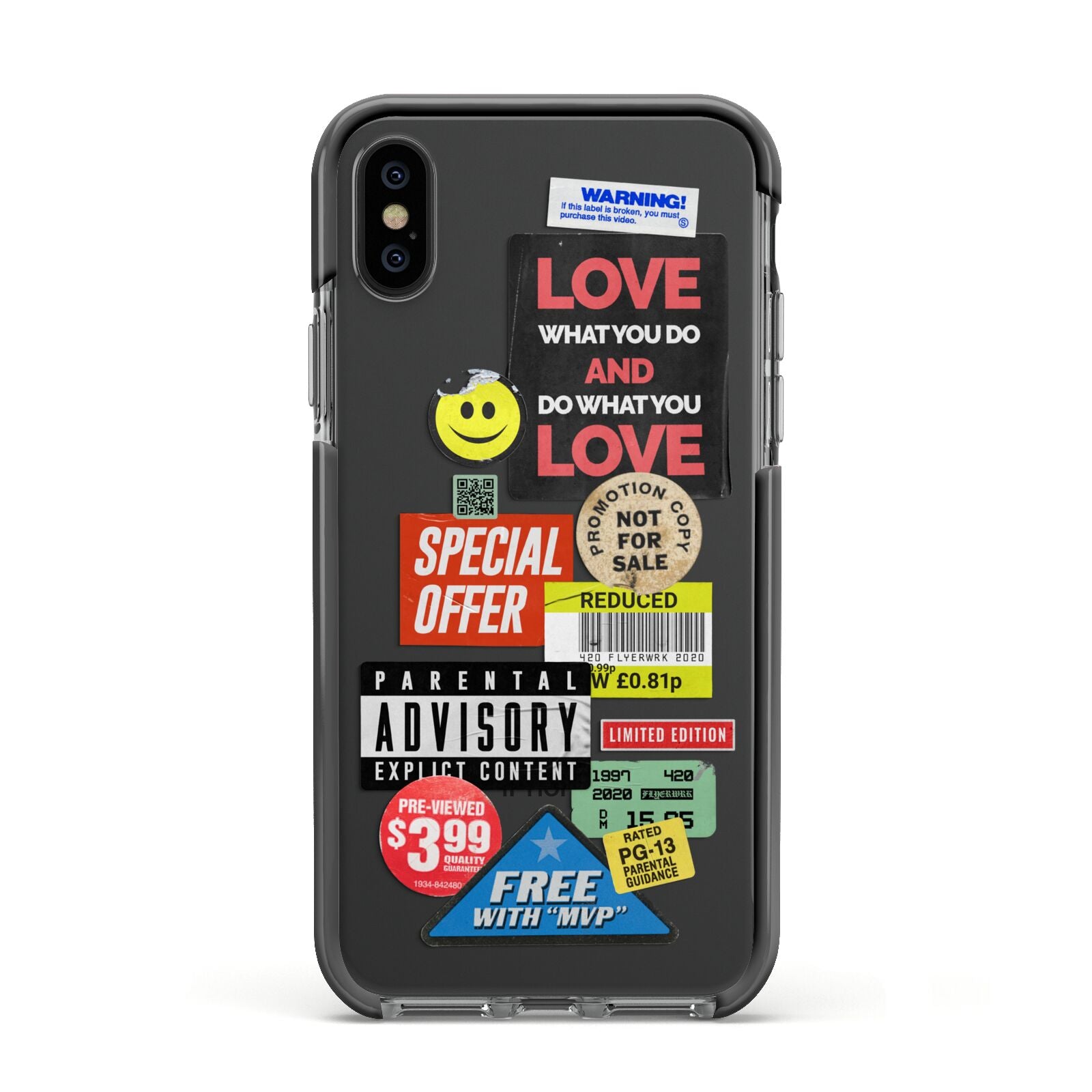 Vintage Retro Stickers Apple iPhone Xs Impact Case Black Edge on Black Phone