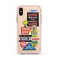 Vintage Retro Stickers Apple iPhone Xs Impact Case Pink Edge on Gold Phone