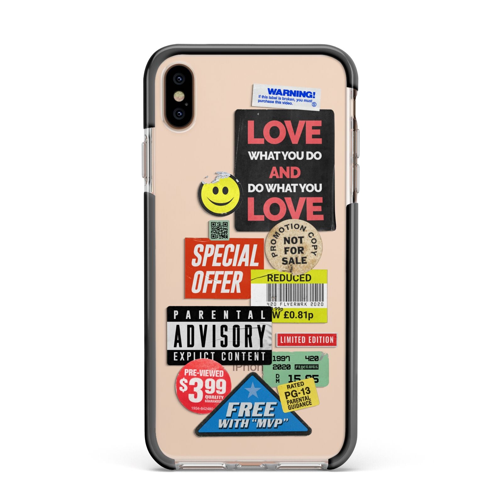 Vintage Retro Stickers Apple iPhone Xs Max Impact Case Black Edge on Gold Phone