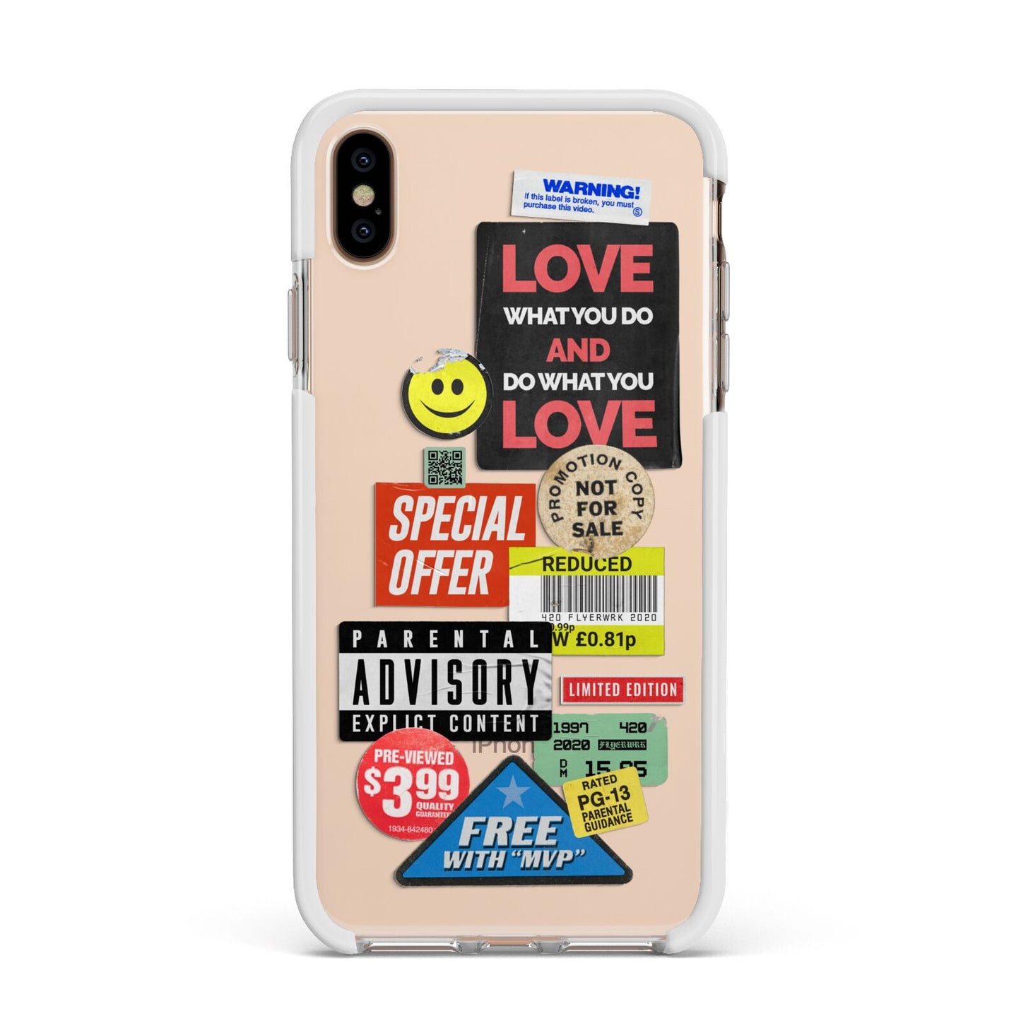 Vintage Retro Stickers Apple iPhone Xs Max Impact Case White Edge on Gold Phone