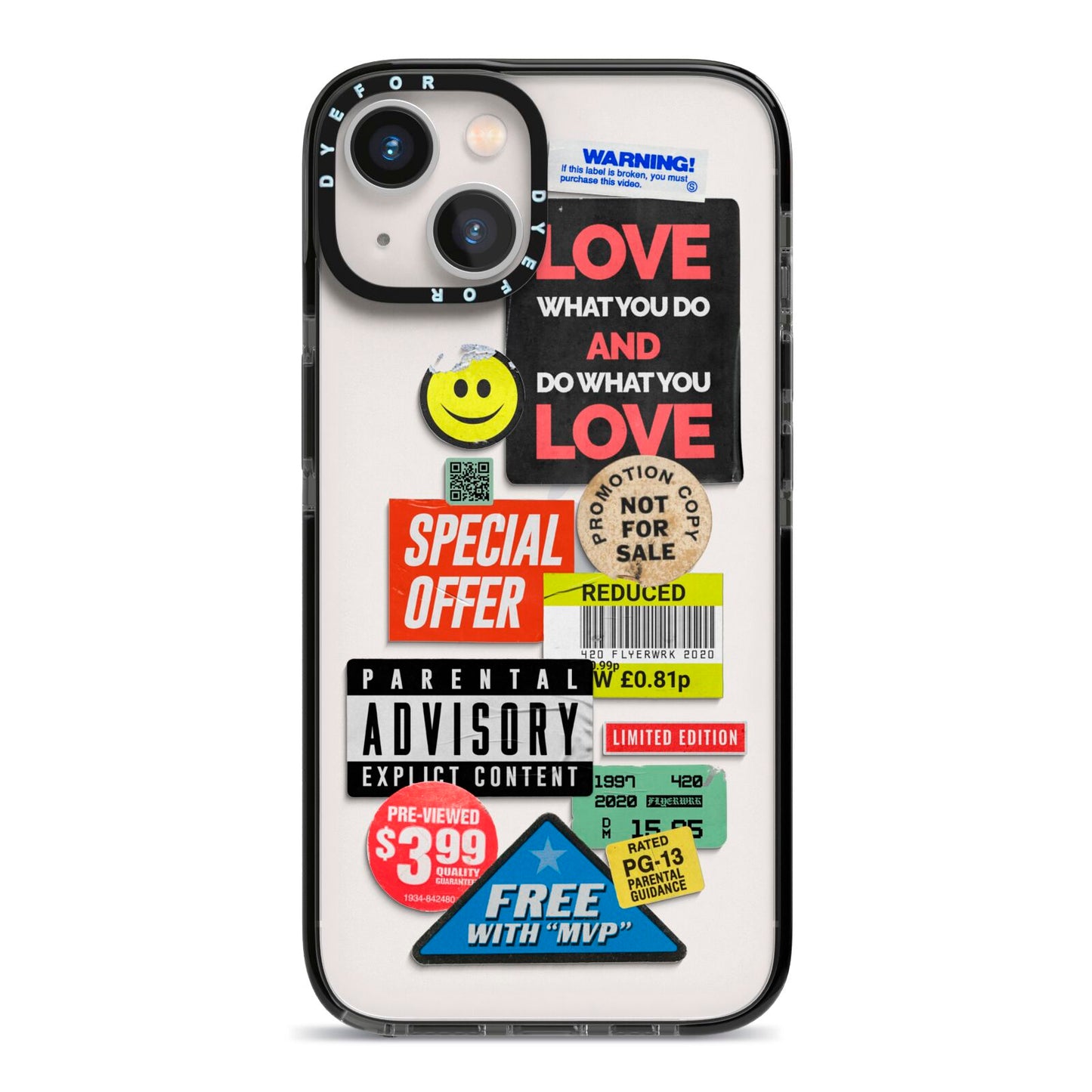 Vintage Retro Stickers iPhone 13 Black Impact Case on Silver phone