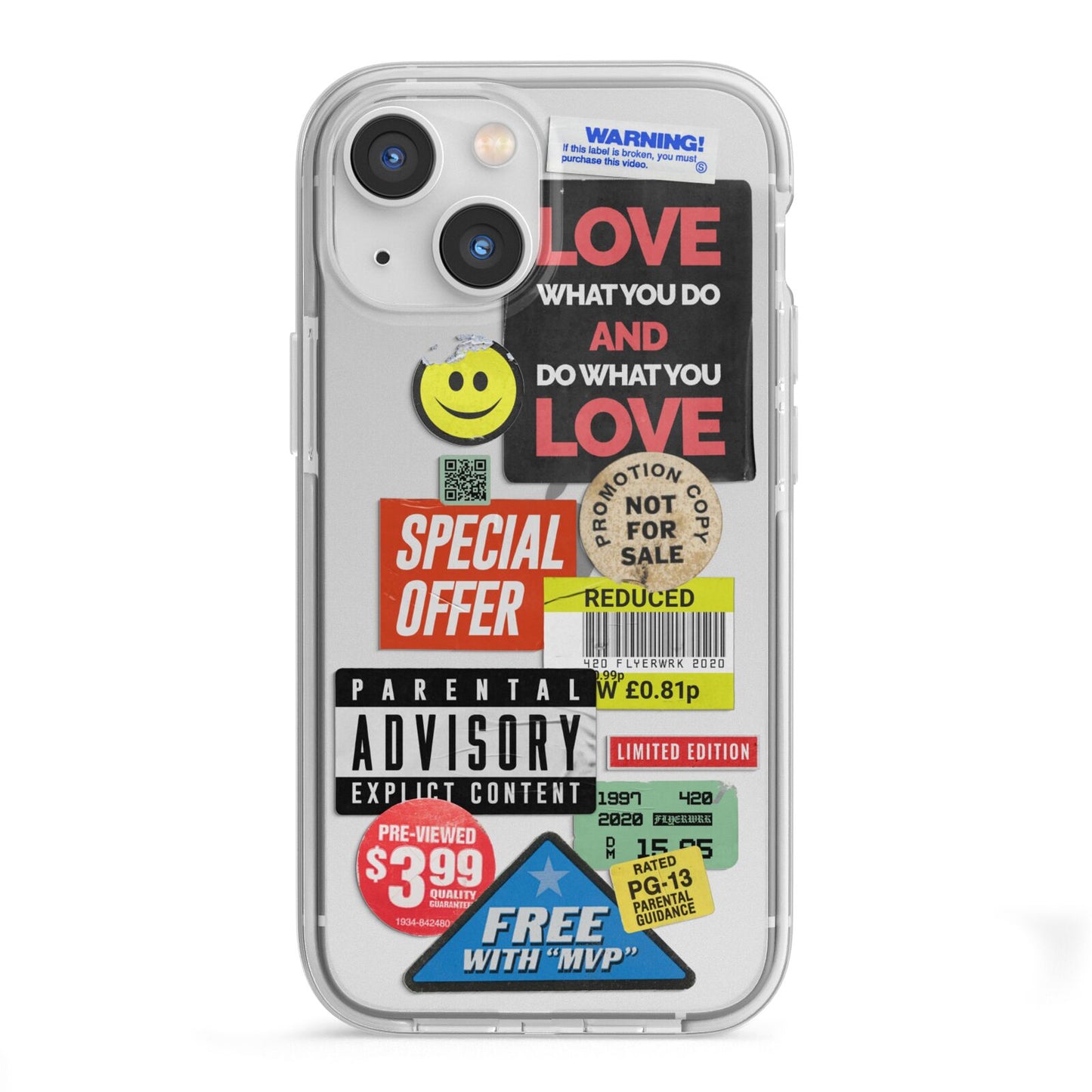 Vintage Retro Stickers iPhone 13 Mini TPU Impact Case with White Edges