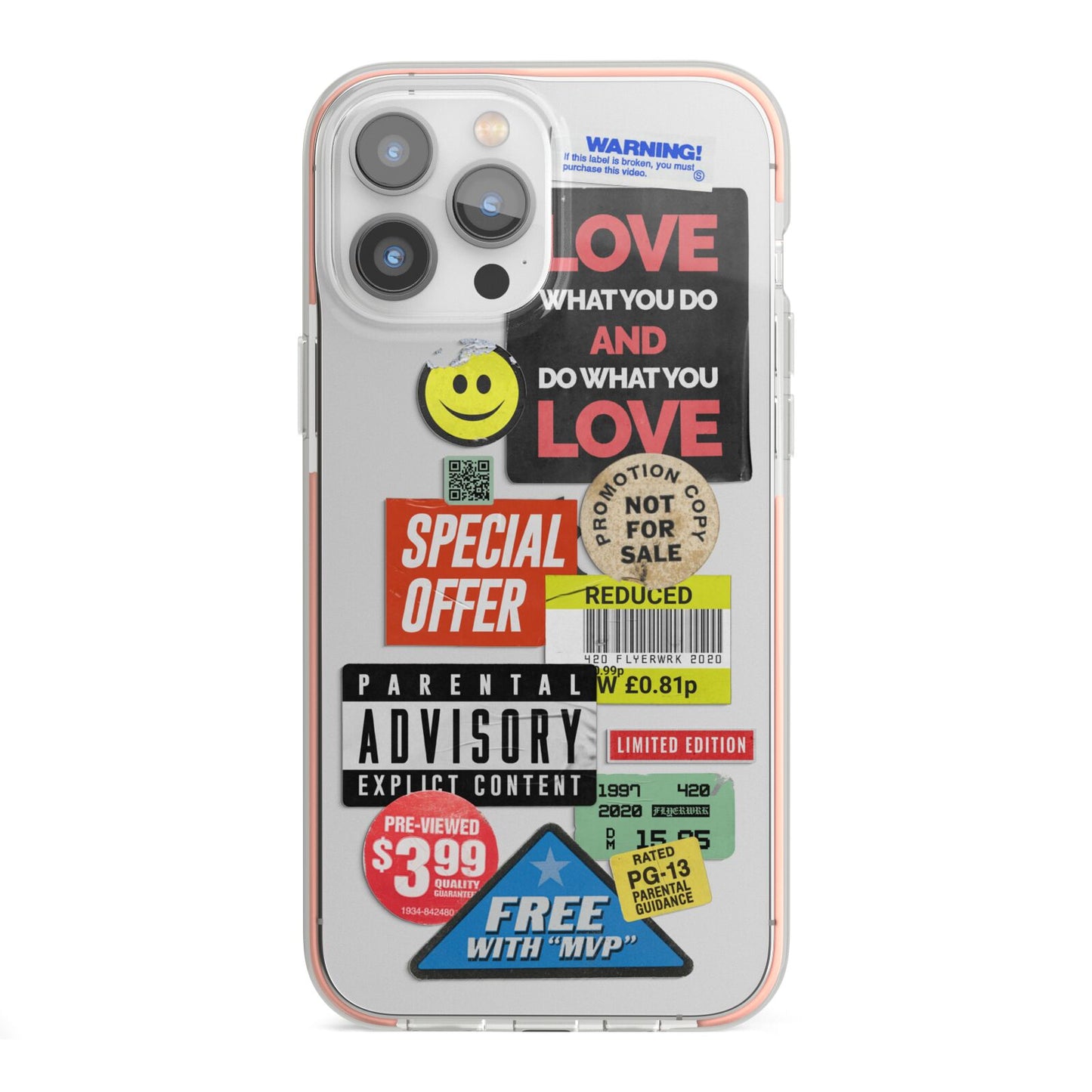 Vintage Retro Stickers iPhone 13 Pro Max TPU Impact Case with Pink Edges