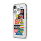 Vintage Retro Stickers iPhone 14 Pro Clear Tough Case Silver Angled Image