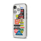 Vintage Retro Stickers iPhone 14 Pro Glitter Tough Case Silver Angled Image