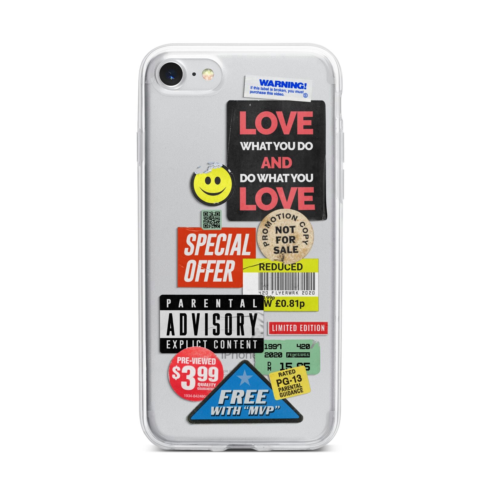 Vintage Retro Stickers iPhone 7 Bumper Case on Silver iPhone