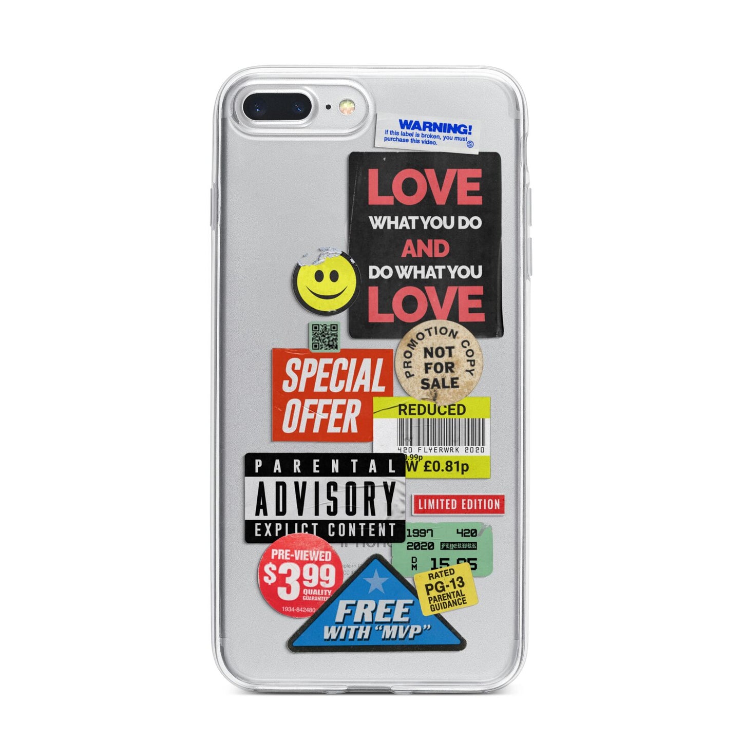 Vintage Retro Stickers iPhone 7 Plus Bumper Case on Silver iPhone