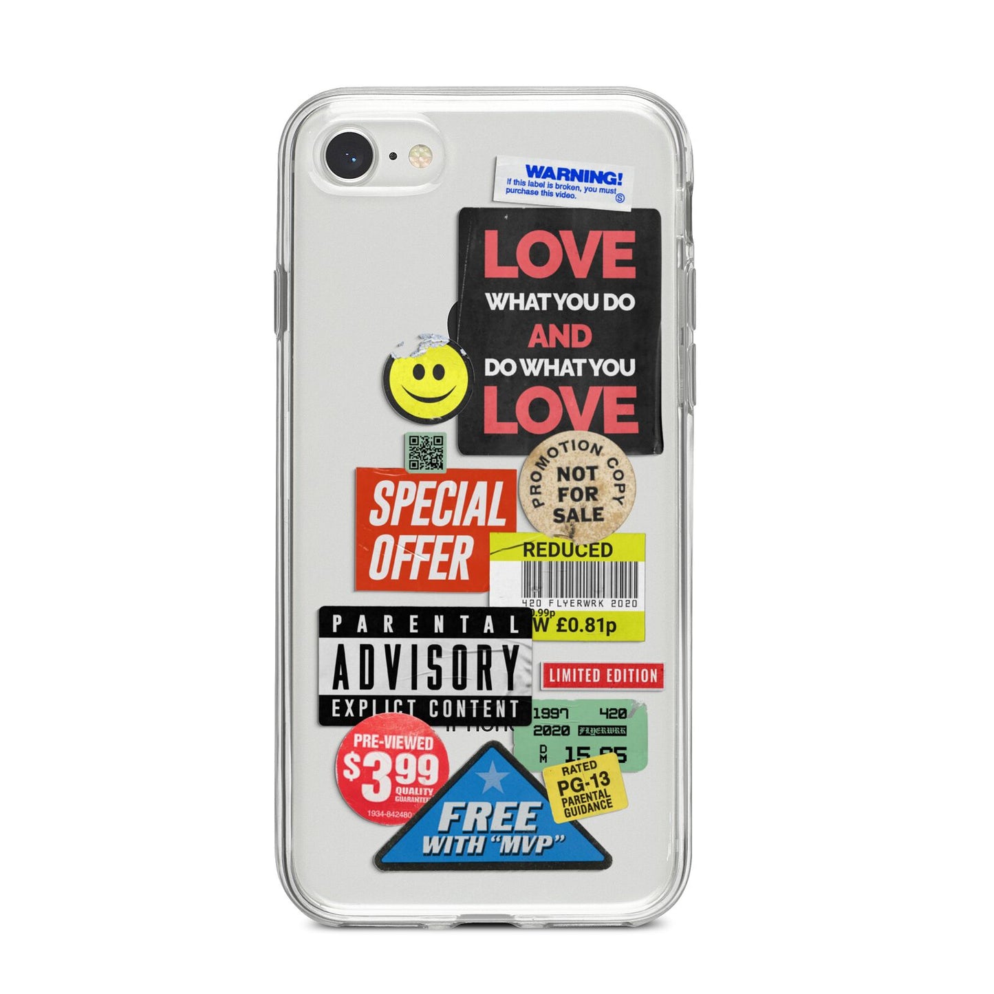 Vintage Retro Stickers iPhone 8 Bumper Case on Silver iPhone