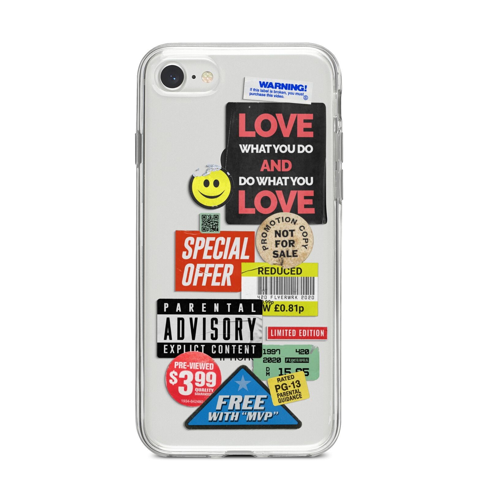 Vintage Retro Stickers iPhone 8 Bumper Case on Silver iPhone