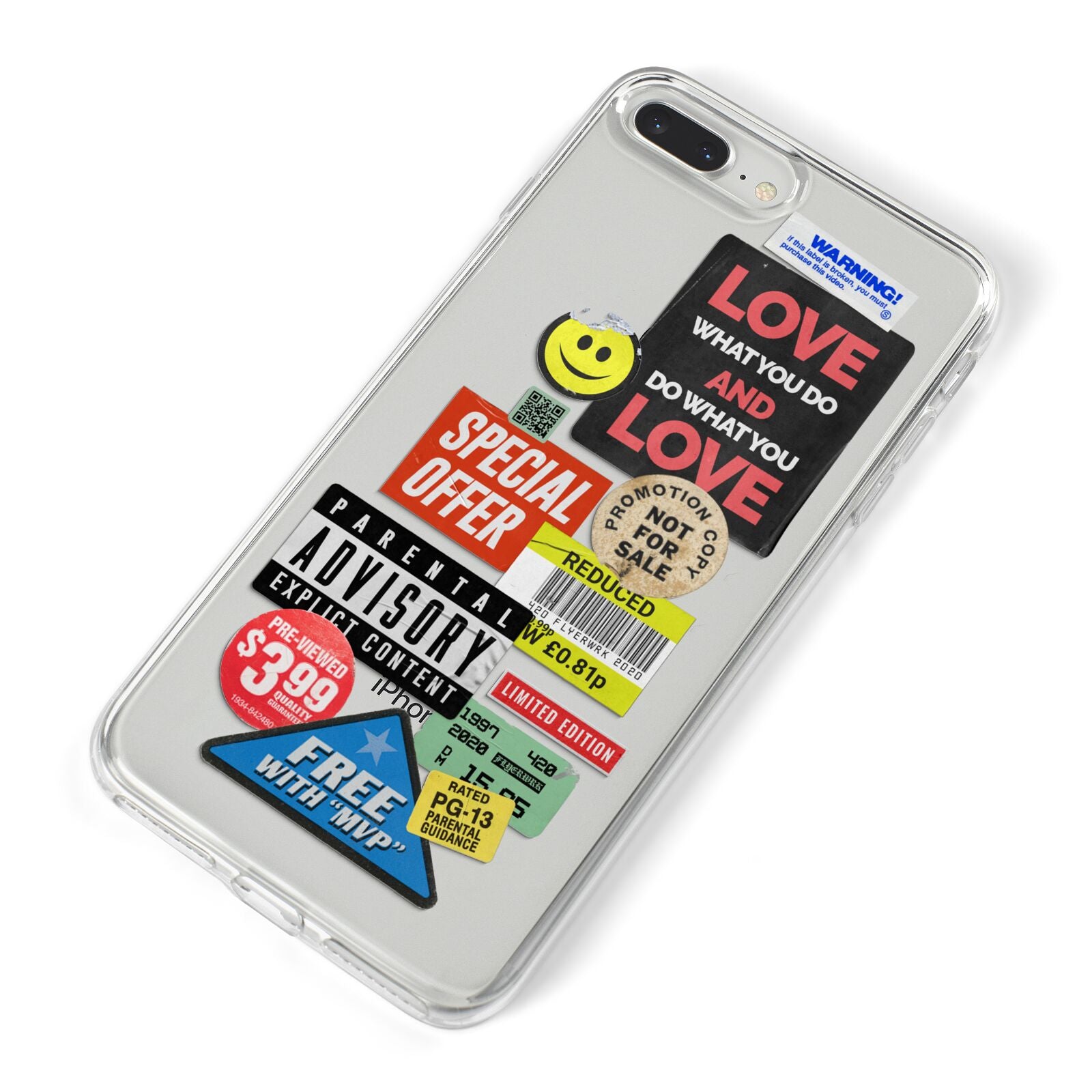 Vintage Retro Stickers iPhone 8 Plus Bumper Case on Silver iPhone Alternative Image