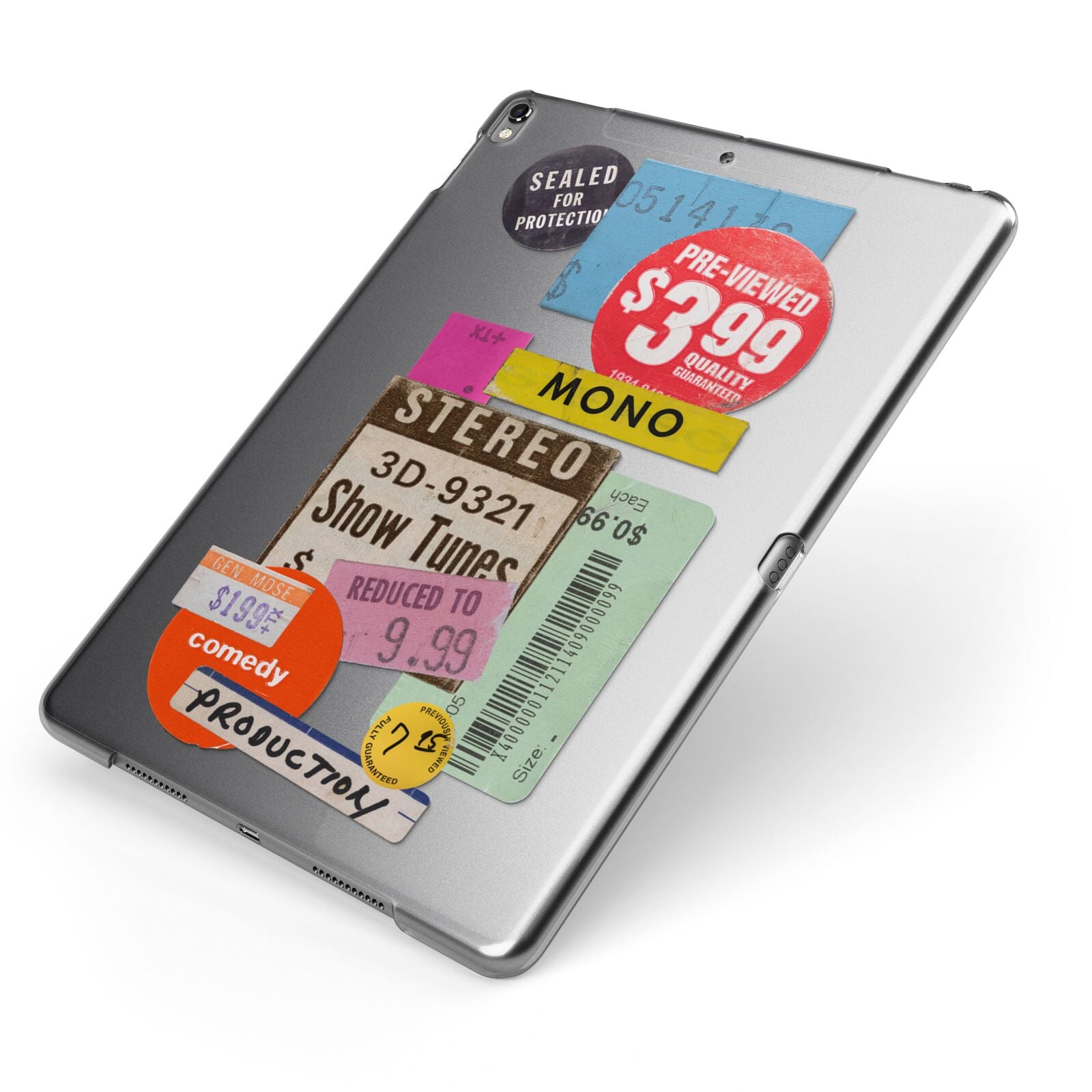 Vintage Sale Stickers Apple iPad Case on Grey iPad Side View
