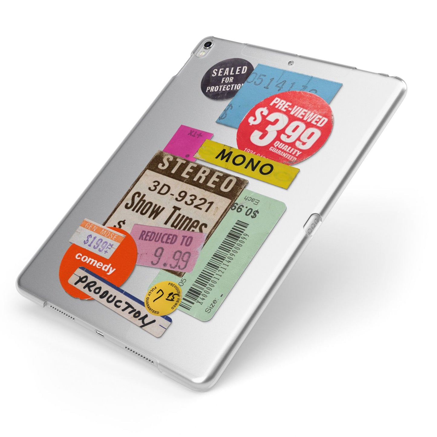 Vintage Sale Stickers Apple iPad Case on Silver iPad Side View