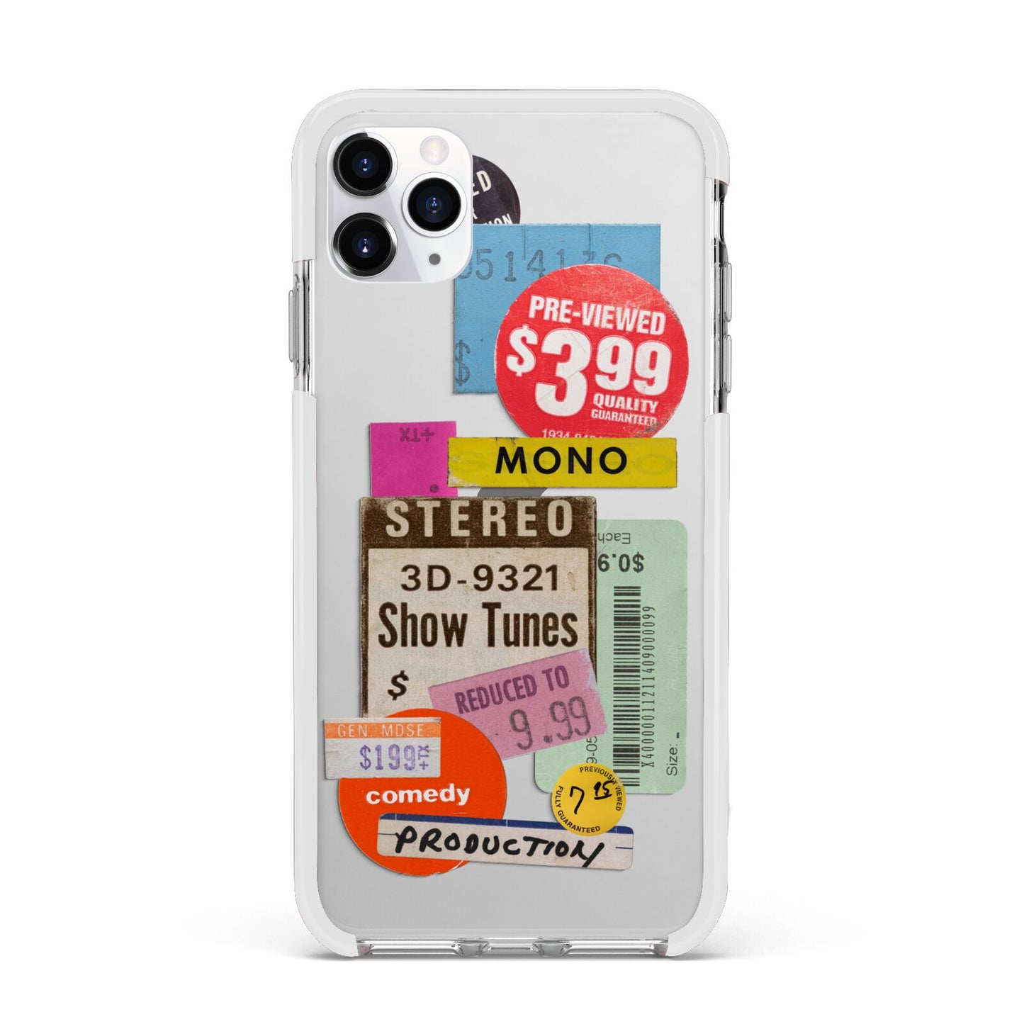 Vintage Sale Stickers Apple iPhone 11 Pro Max in Silver with White Impact Case