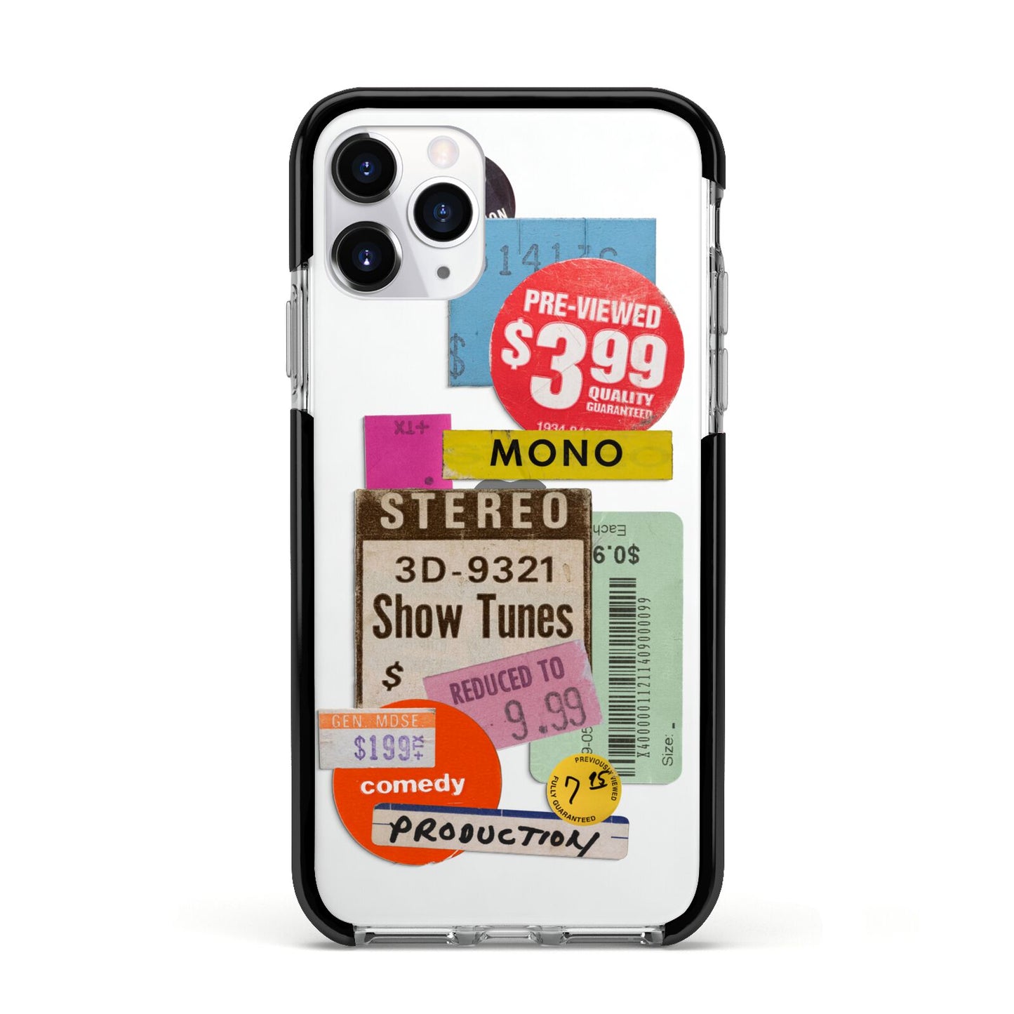 Vintage Sale Stickers Apple iPhone 11 Pro in Silver with Black Impact Case