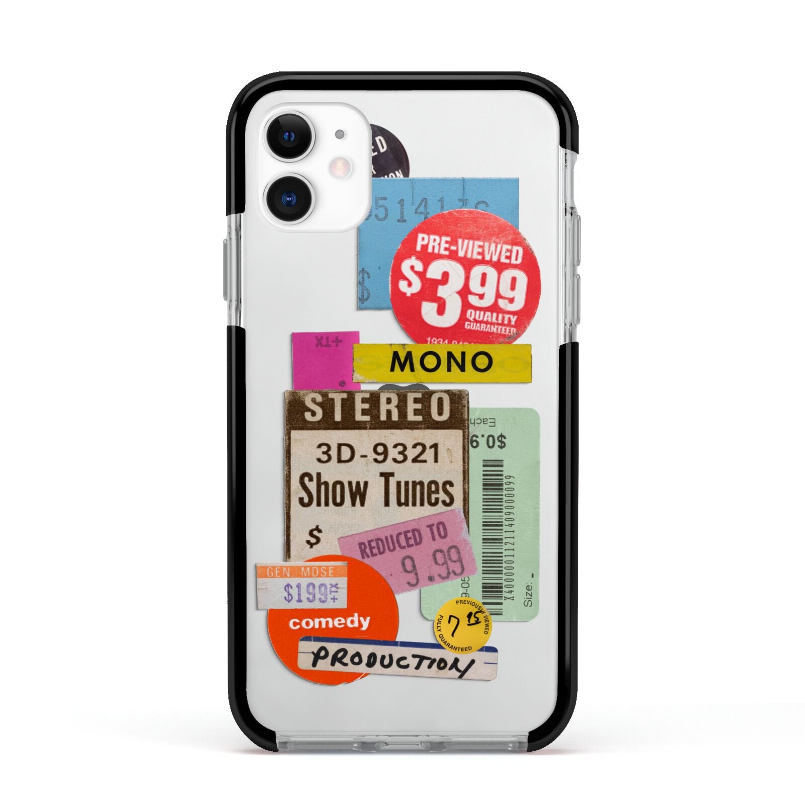 Vintage Sale Stickers Apple iPhone 11 in White with Black Impact Case
