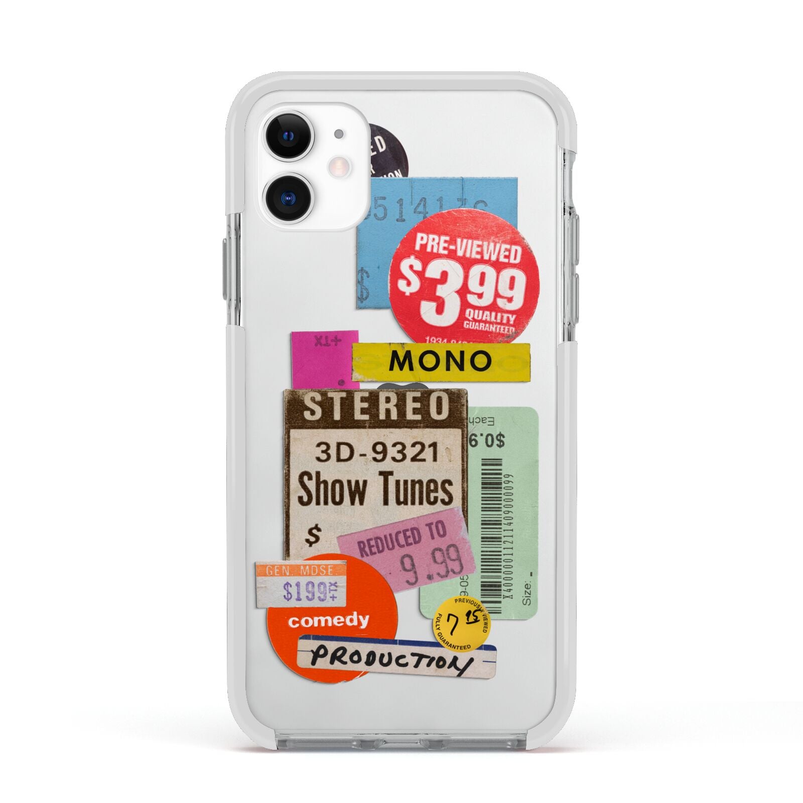Vintage Sale Stickers Apple iPhone 11 in White with White Impact Case
