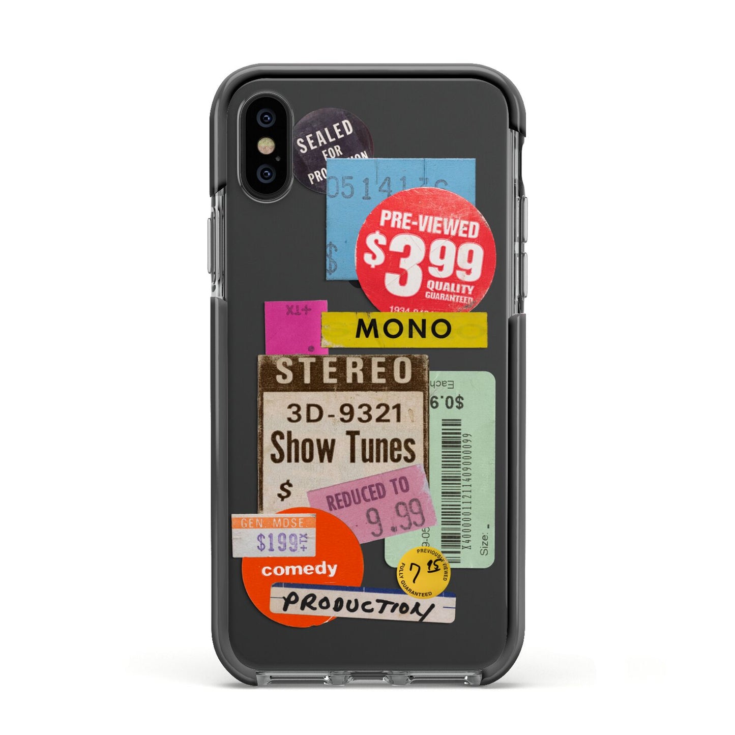 Vintage Sale Stickers Apple iPhone Xs Impact Case Black Edge on Black Phone