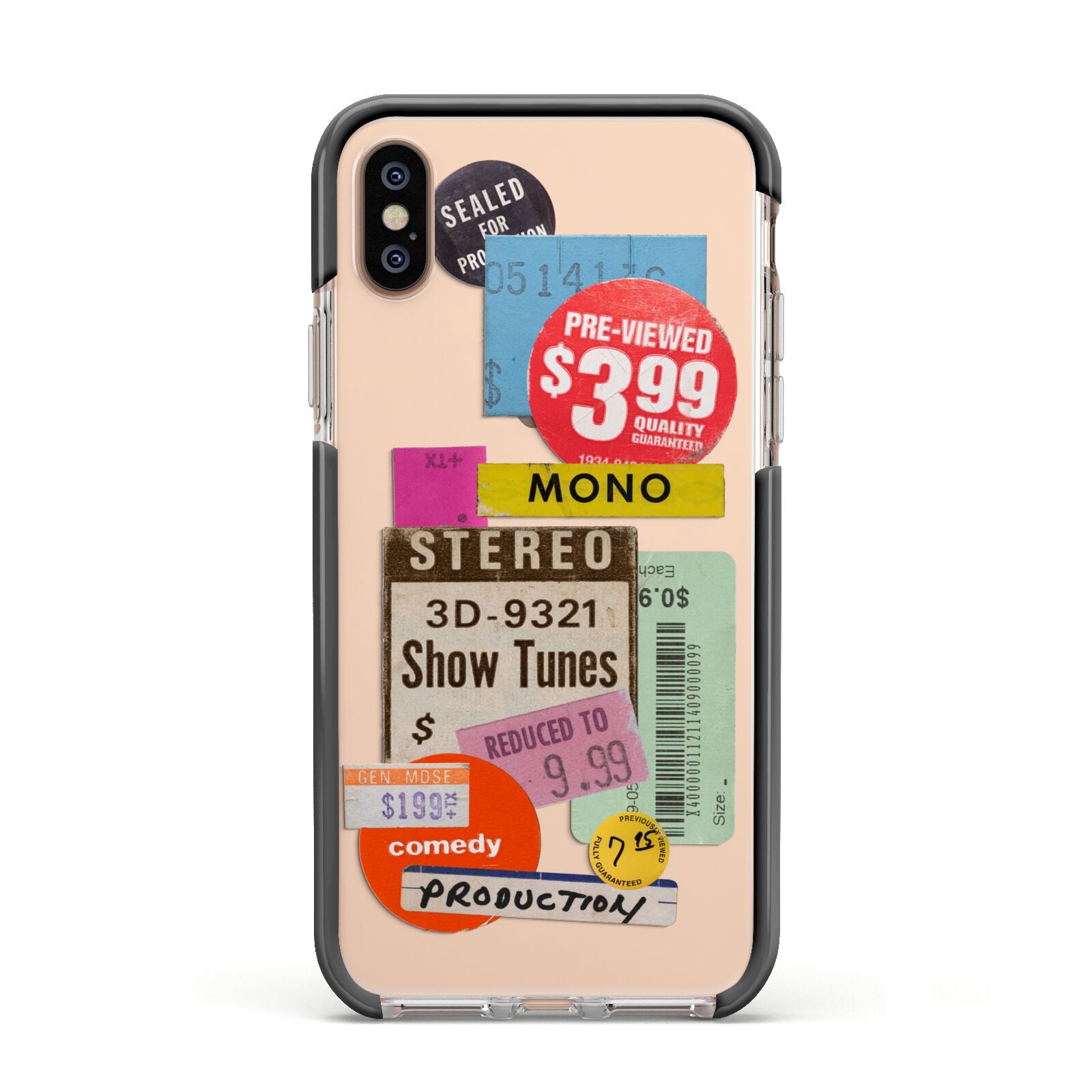 Vintage Sale Stickers Apple iPhone Xs Impact Case Black Edge on Gold Phone