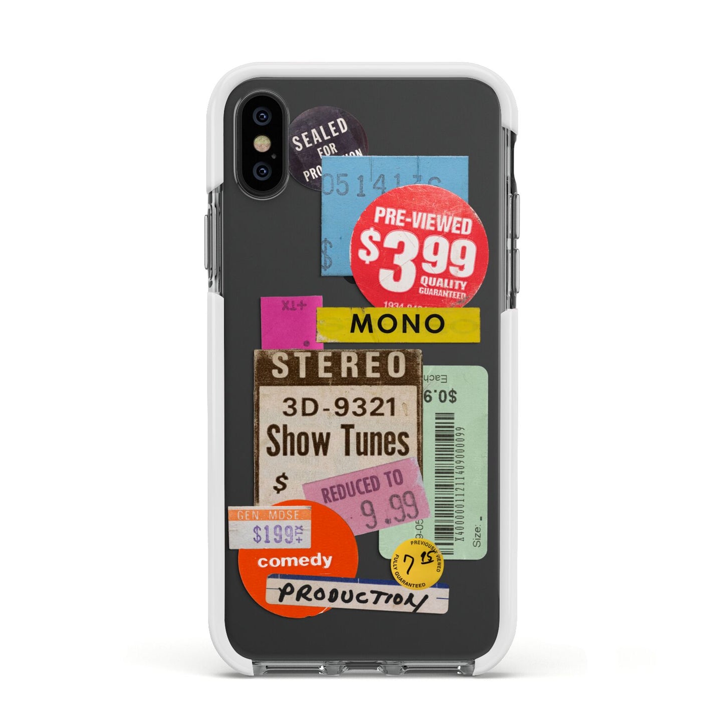 Vintage Sale Stickers Apple iPhone Xs Impact Case White Edge on Black Phone