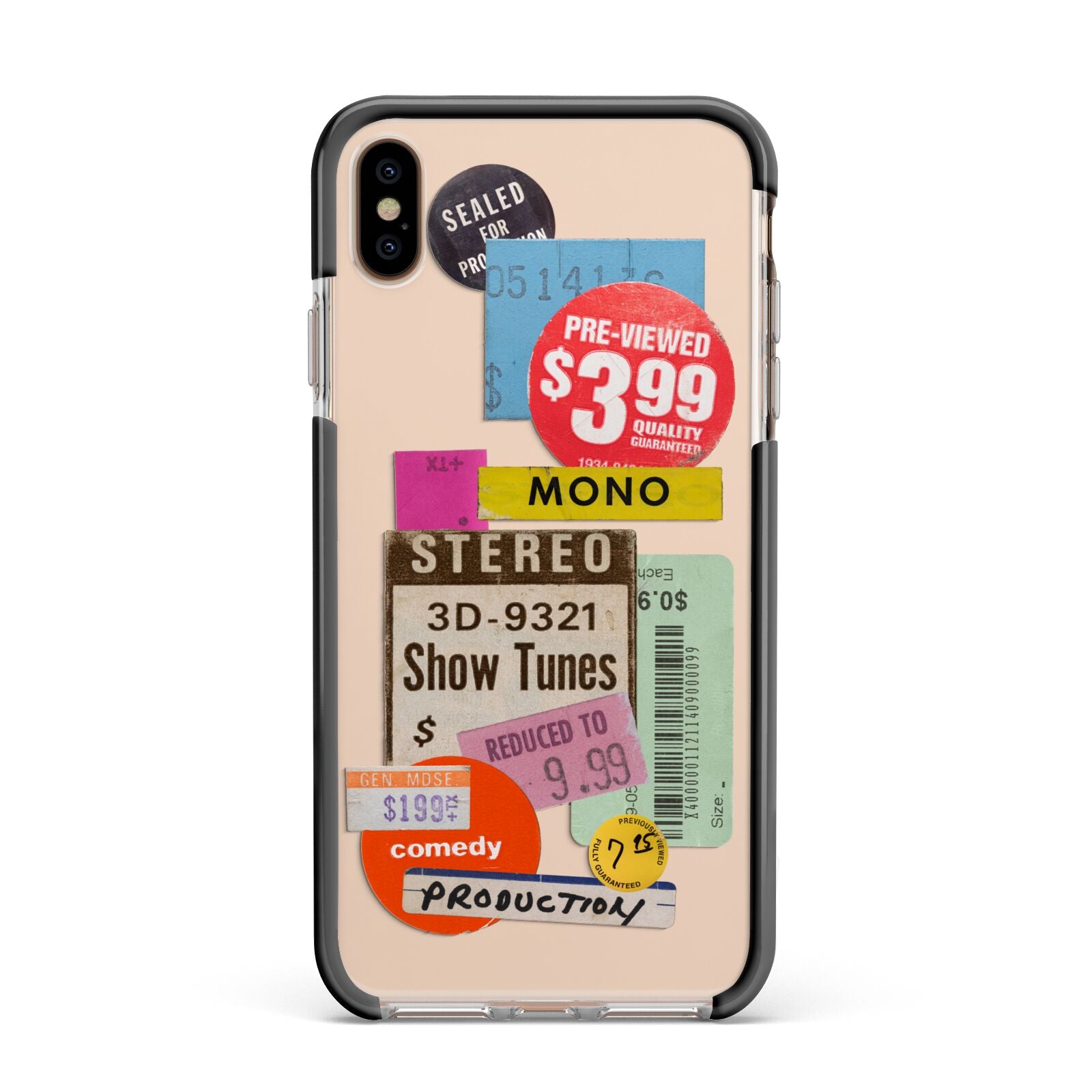 Vintage Sale Stickers Apple iPhone Xs Max Impact Case Black Edge on Gold Phone