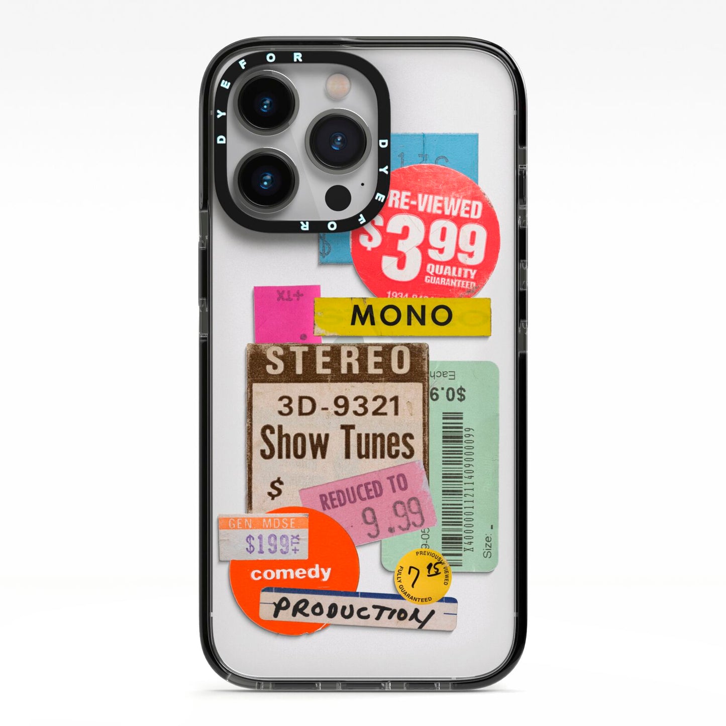 Vintage Sale Stickers iPhone 13 Pro Black Impact Case on Silver phone
