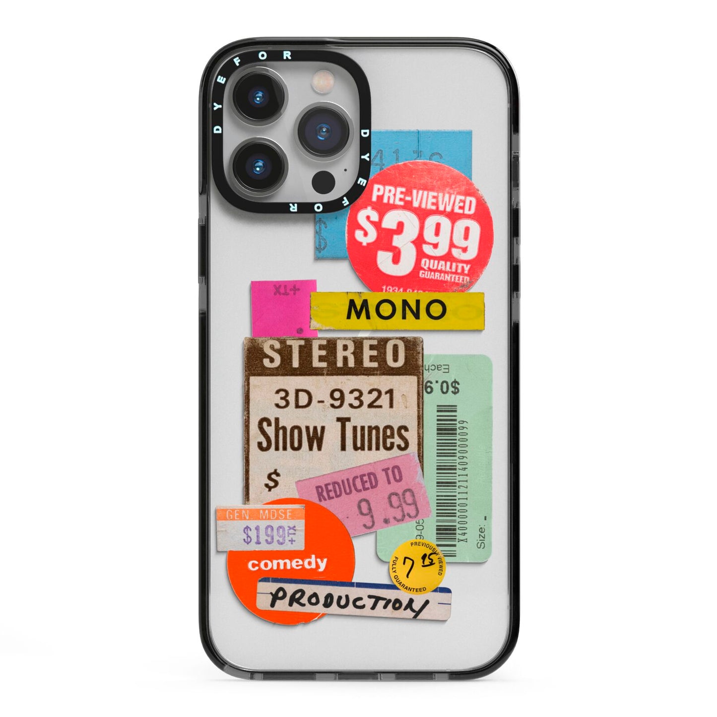 Vintage Sale Stickers iPhone 13 Pro Max Black Impact Case on Silver phone