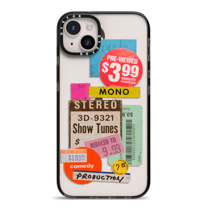 Vintage Sale Stickers iPhone 14 Plus Black Impact Case on Silver phone