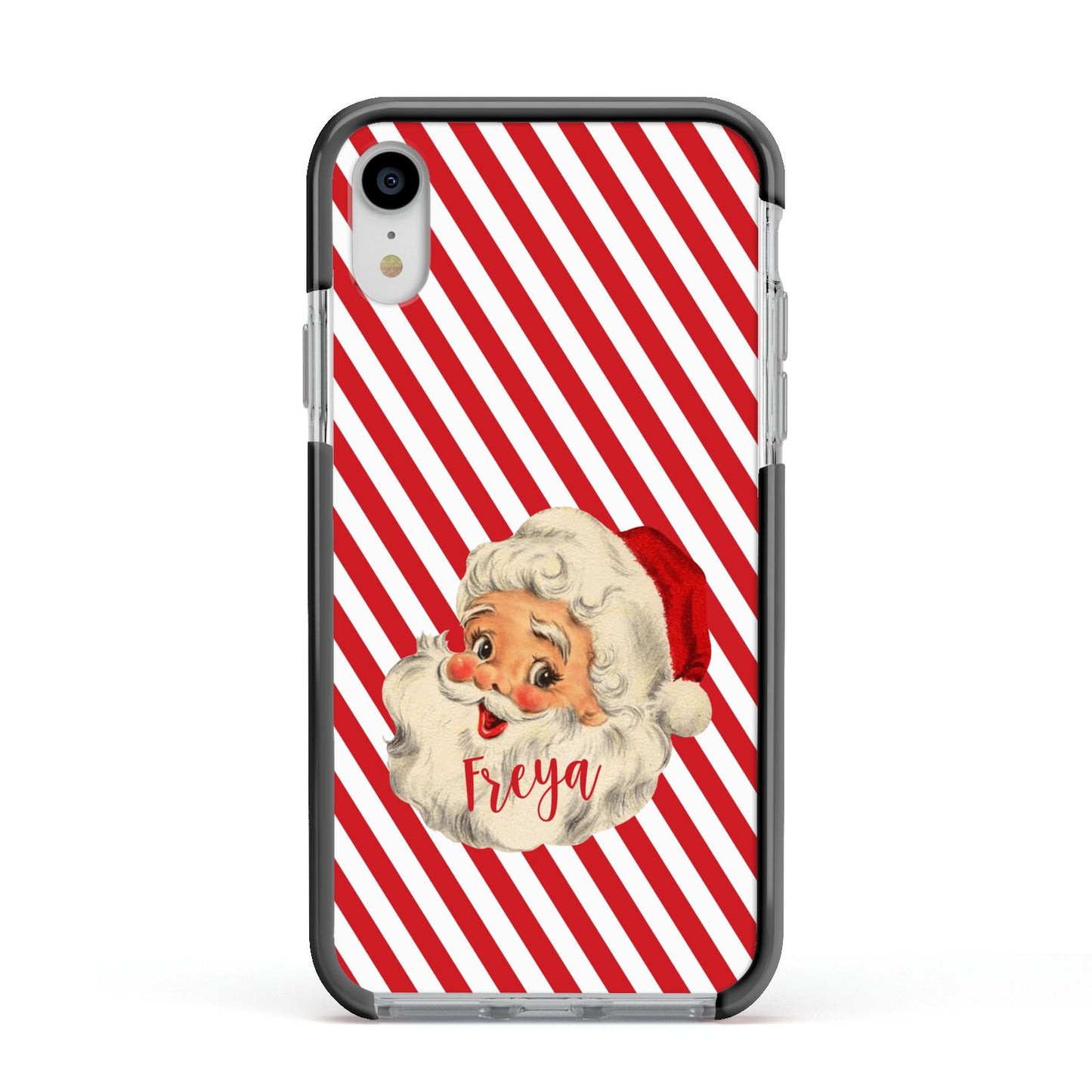 Vintage Santa Personalised Apple iPhone XR Impact Case Black Edge on Silver Phone