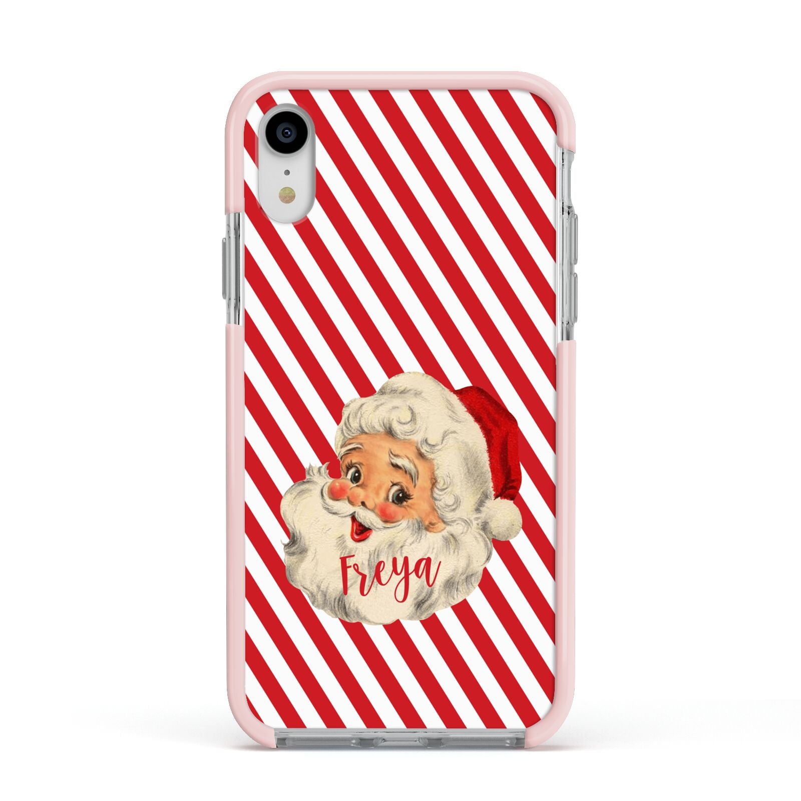 Vintage Santa Personalised Apple iPhone XR Impact Case Pink Edge on Silver Phone