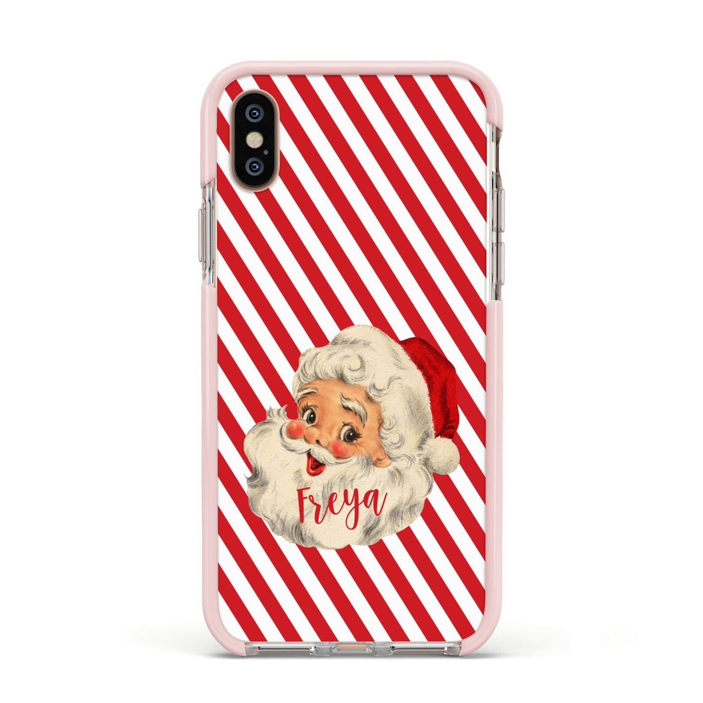 Vintage Santa Personalised Apple iPhone Xs Impact Case Pink Edge on Gold Phone