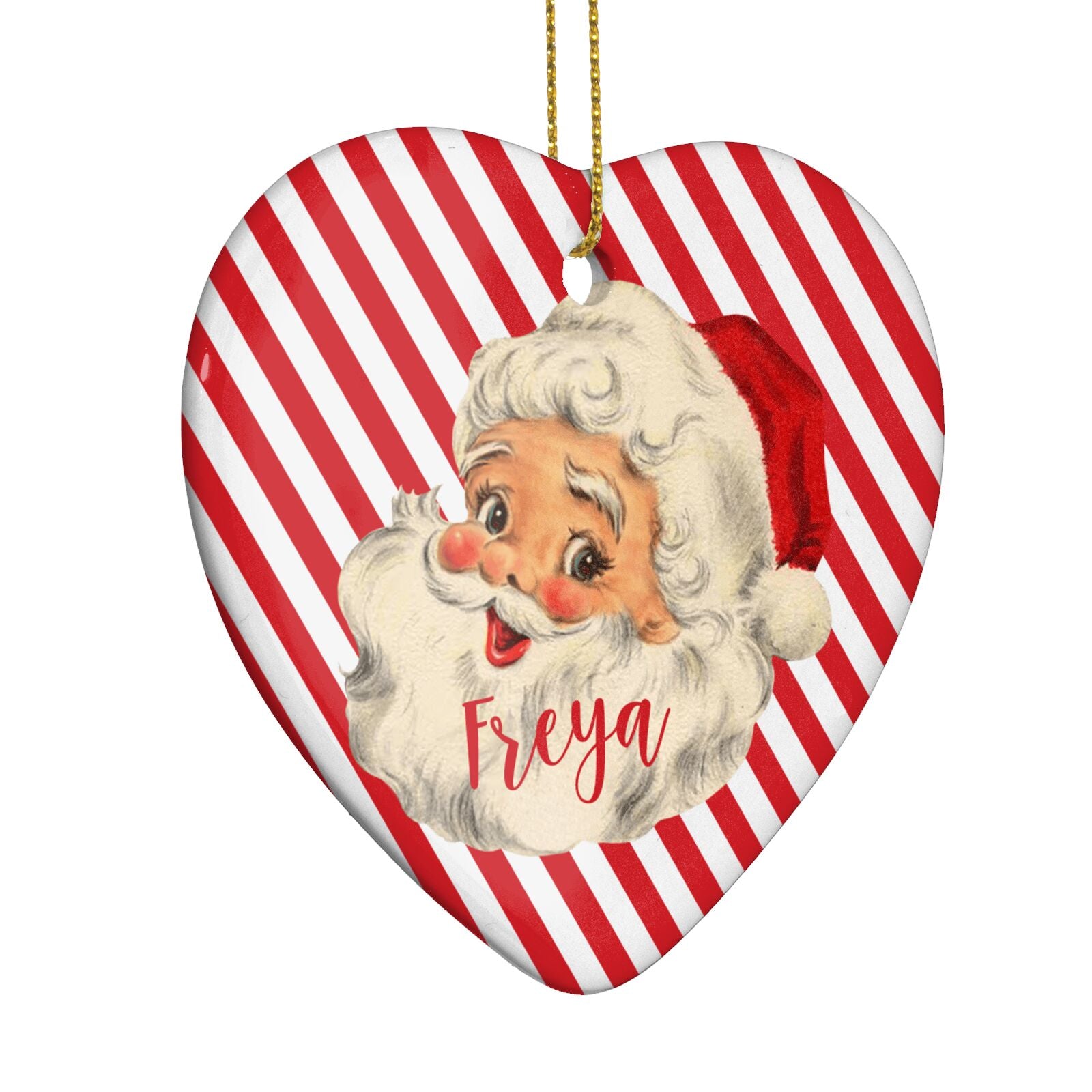 Vintage Santa Personalised Heart Decoration Side Angle